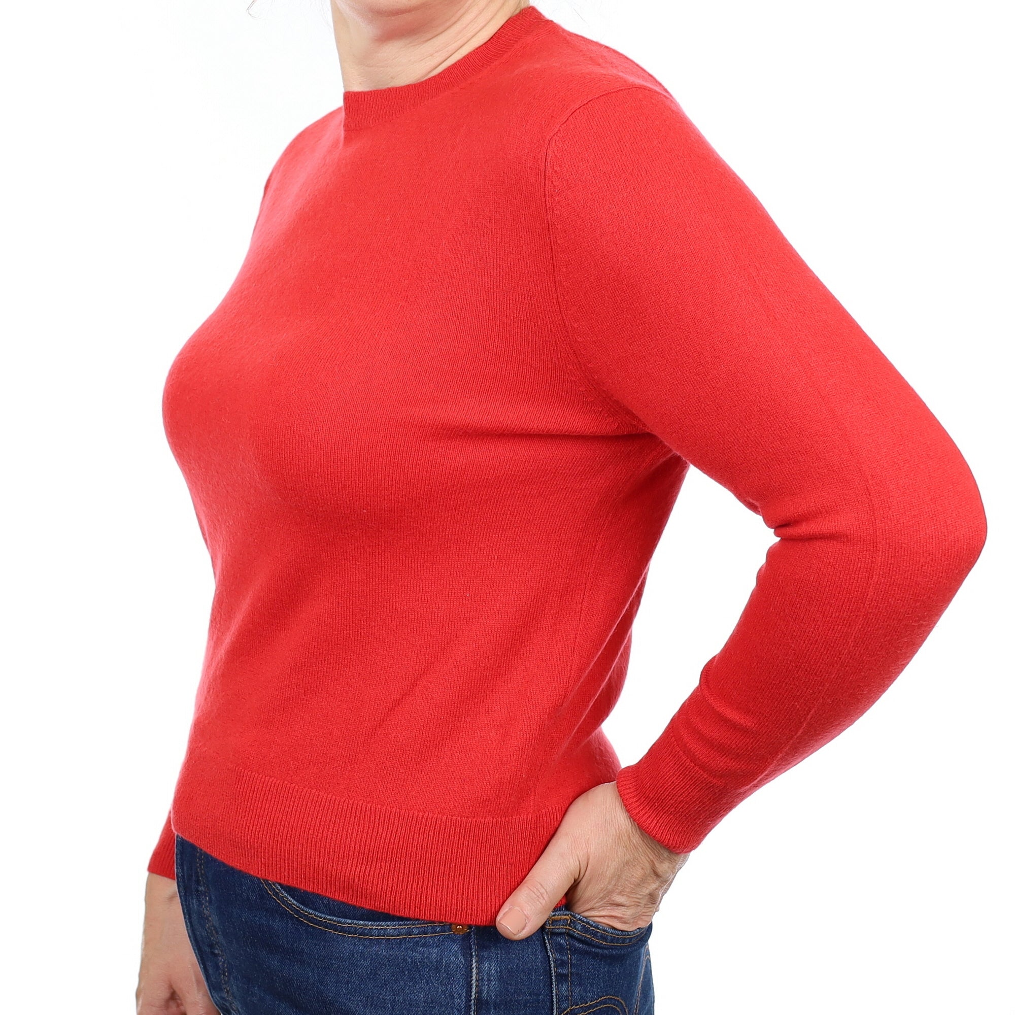 Vermillion Red Cashmere Crew Neck Jumper Medium