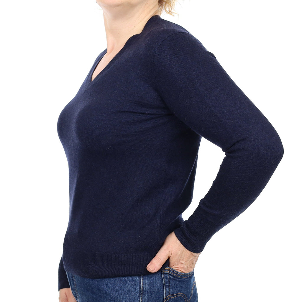 Navy Cashmere V Neck Jumper Medium