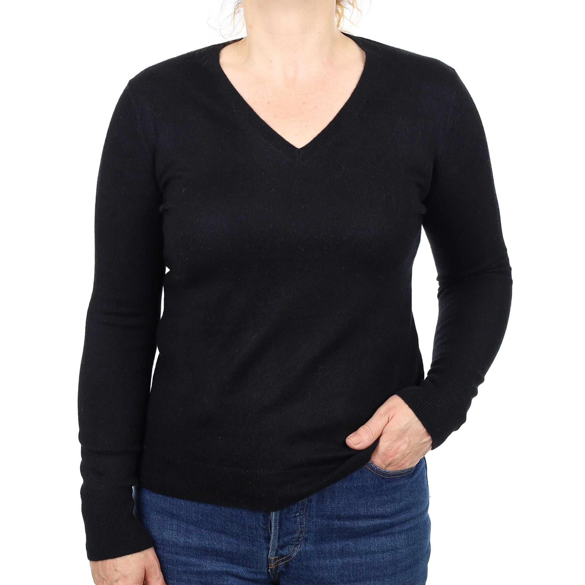 Black Cashmere V Neck Jumper Medium