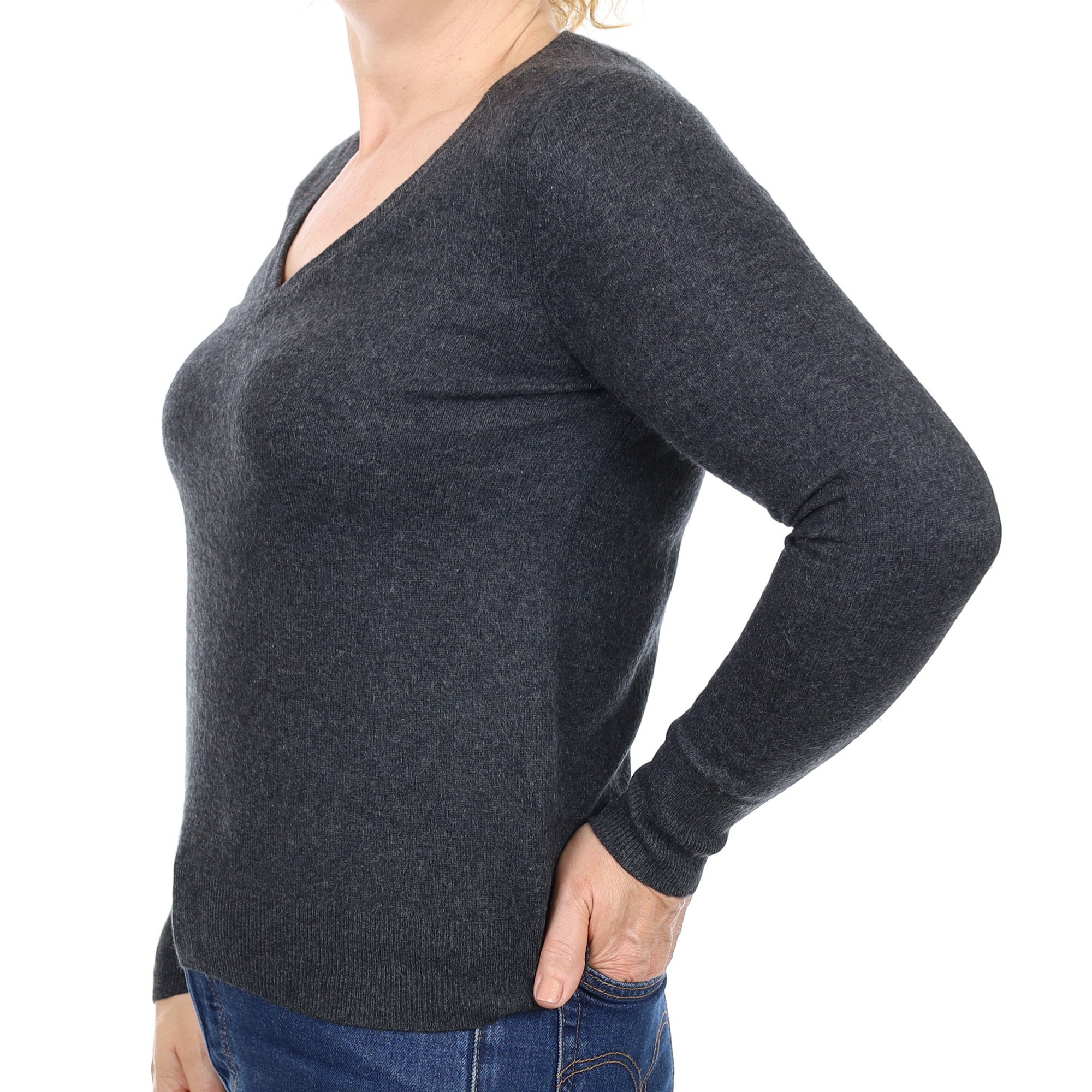 Graphite Grey Cashmere V Neck Jumper Medium