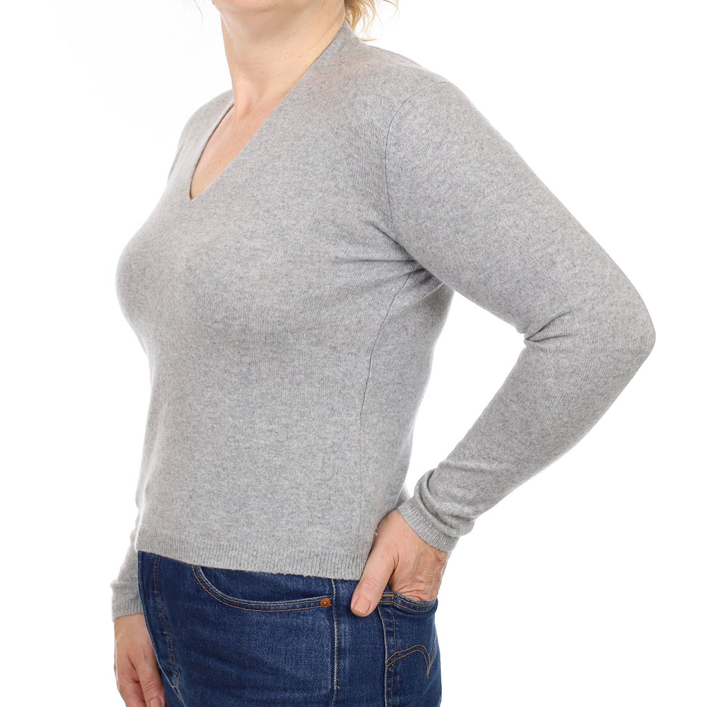 Smoke Grey Cashmere V Neck Jumper Medium