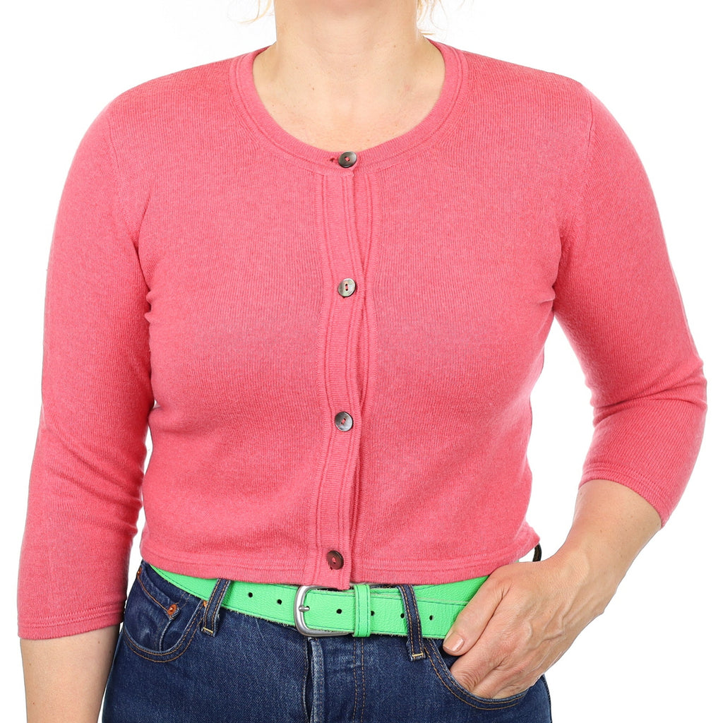 Grape Fruit Pink Cashmere 3/4 Sleeve Crew Neck Cardigan Medium