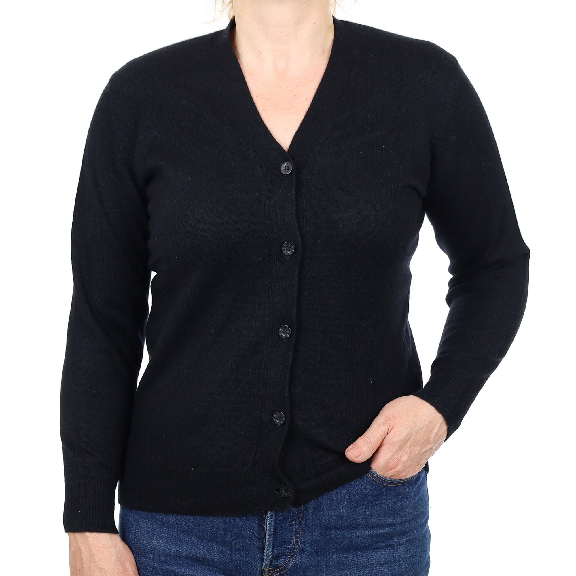 Black Cashmere V Neck Cardigan Medium