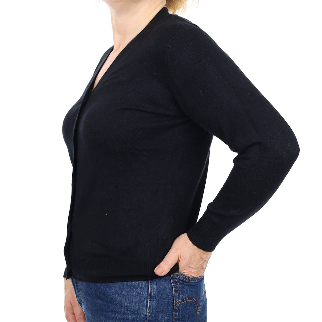 Black Cashmere V Neck Cardigan Medium