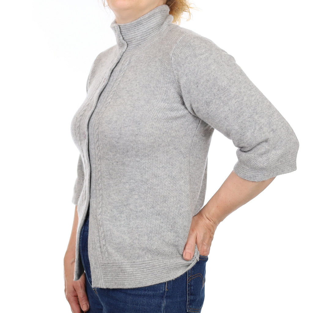 Smoke Grey Cashmere Flared Sleeve Funnel Neck Cardigan Medium