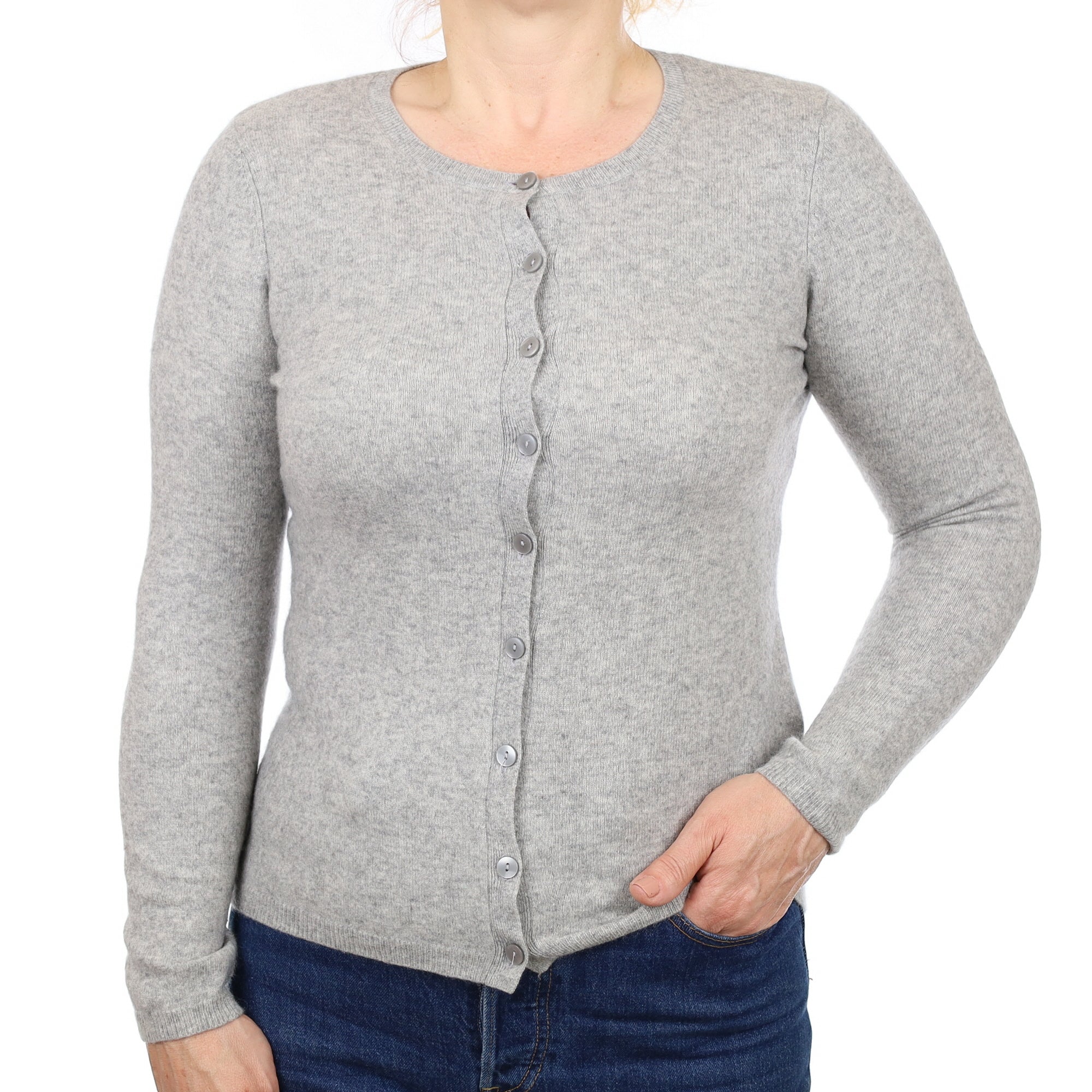 Smoke Grey Cashmere Crew Neck Cardigan Medium
