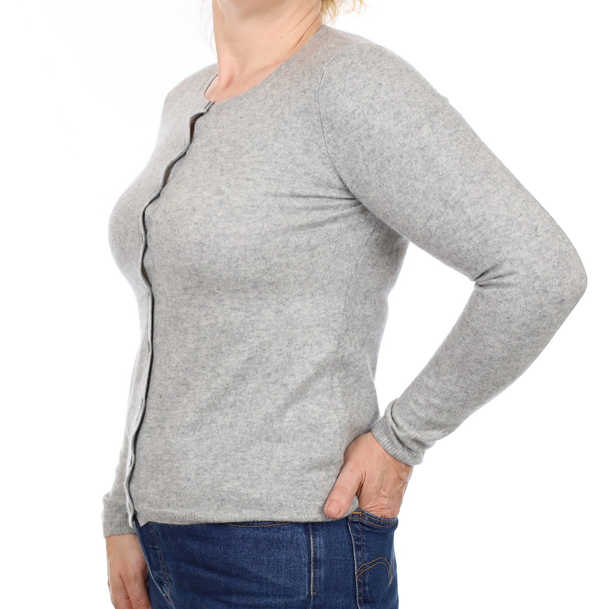 Smoke Grey Cashmere Crew Neck Cardigan Medium