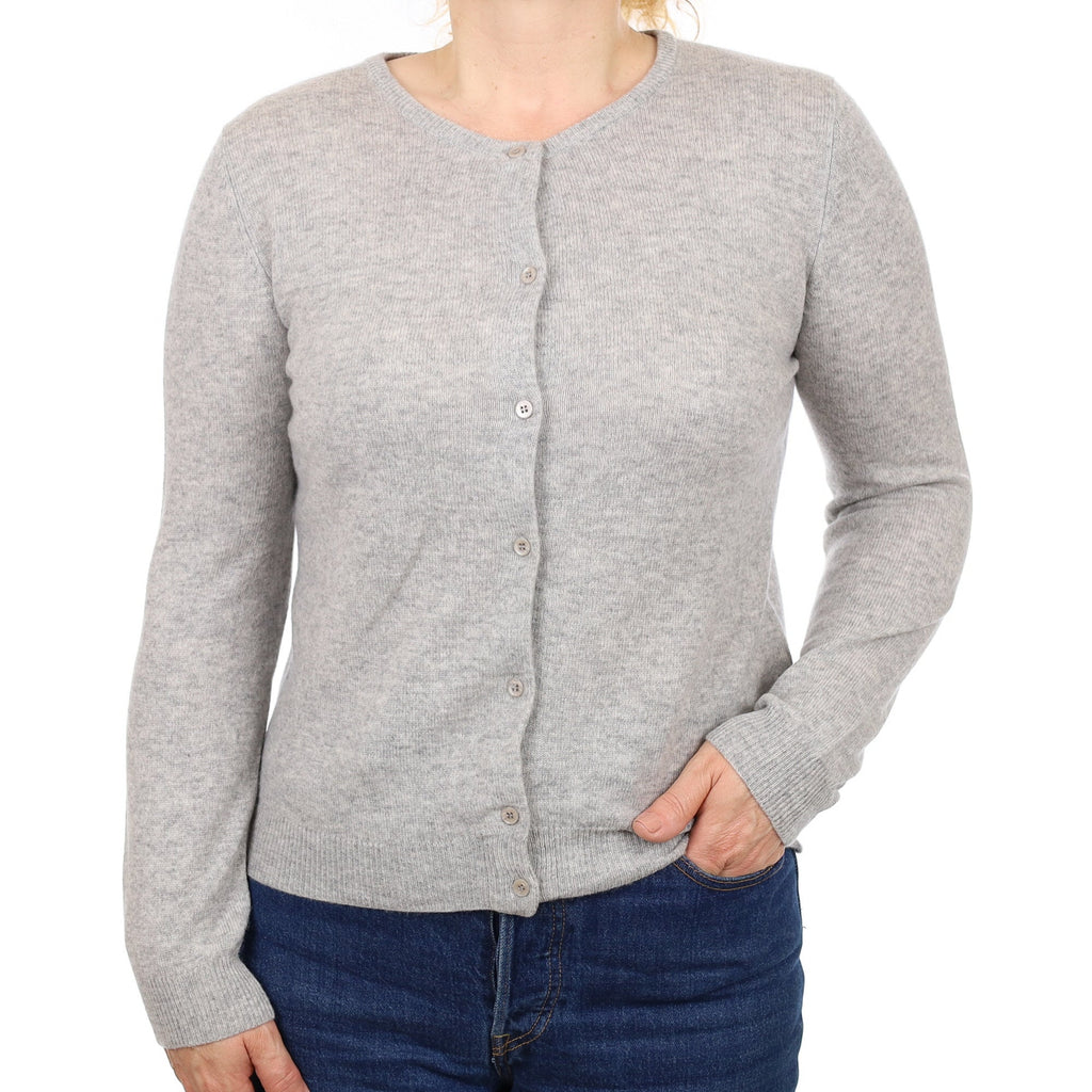 Smoke Grey Cashmere Crew Neck Cardigan Medium