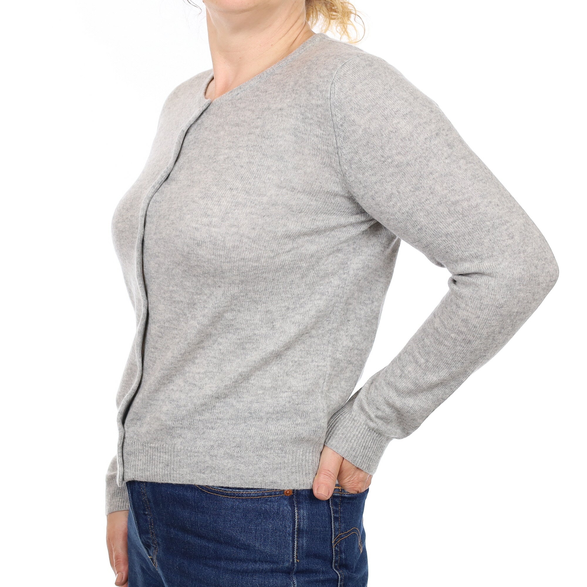 Smoke Grey Cashmere Crew Neck Cardigan Medium