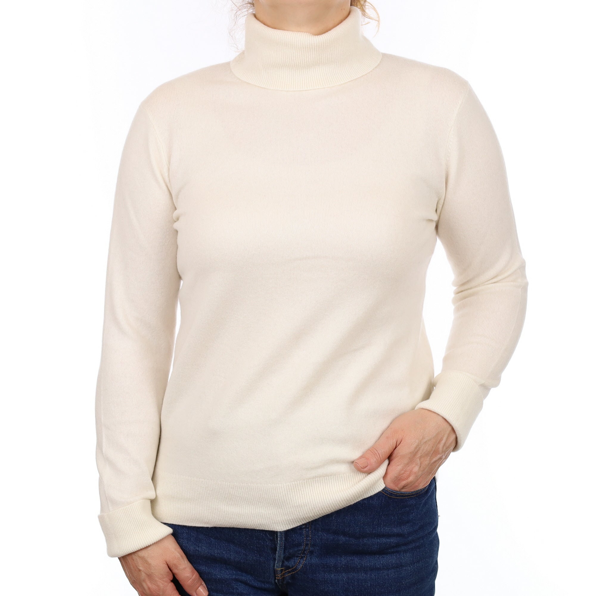 Ivory Cashmere Polo Neck Jumper Medium