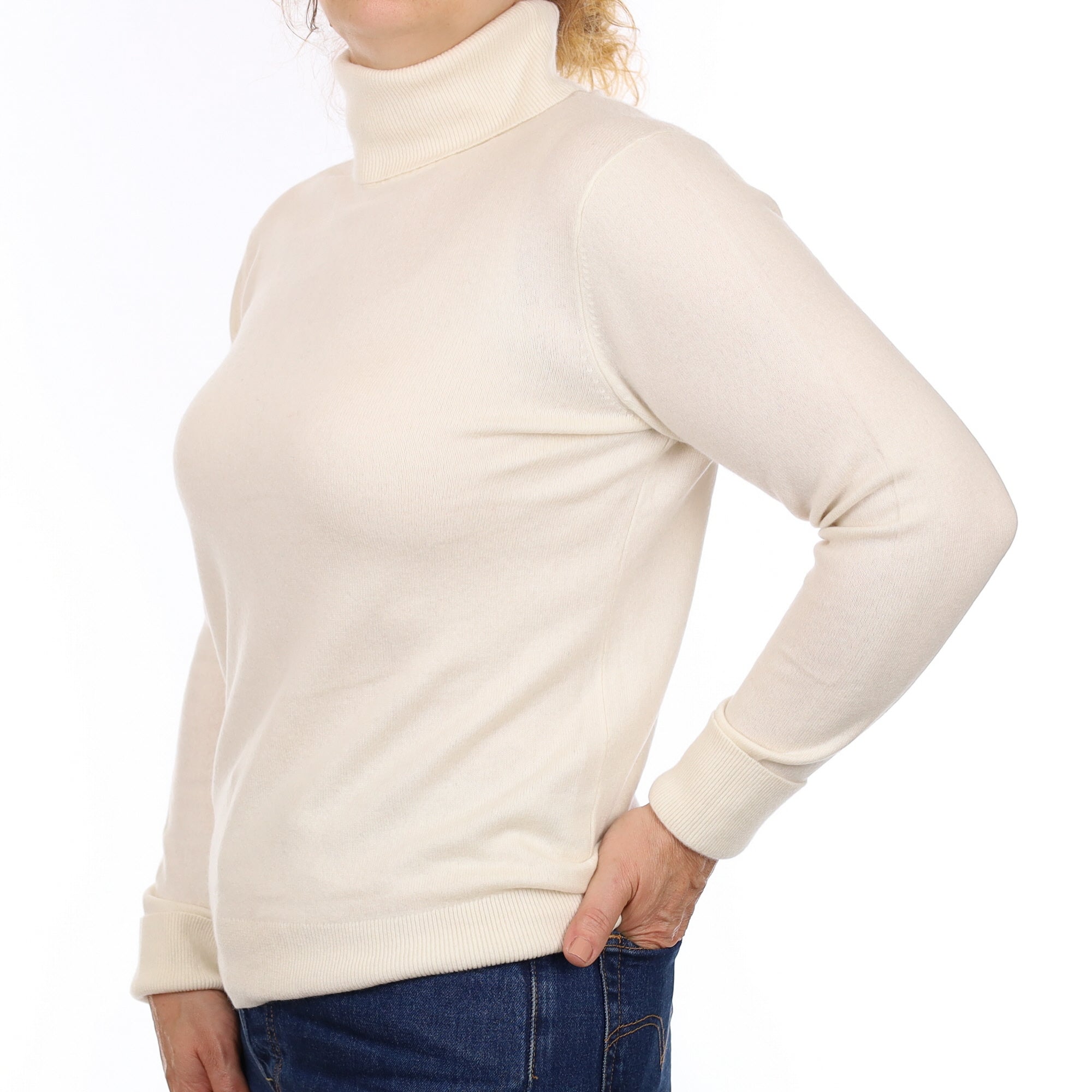 Ivory Cashmere Polo Neck Jumper Medium