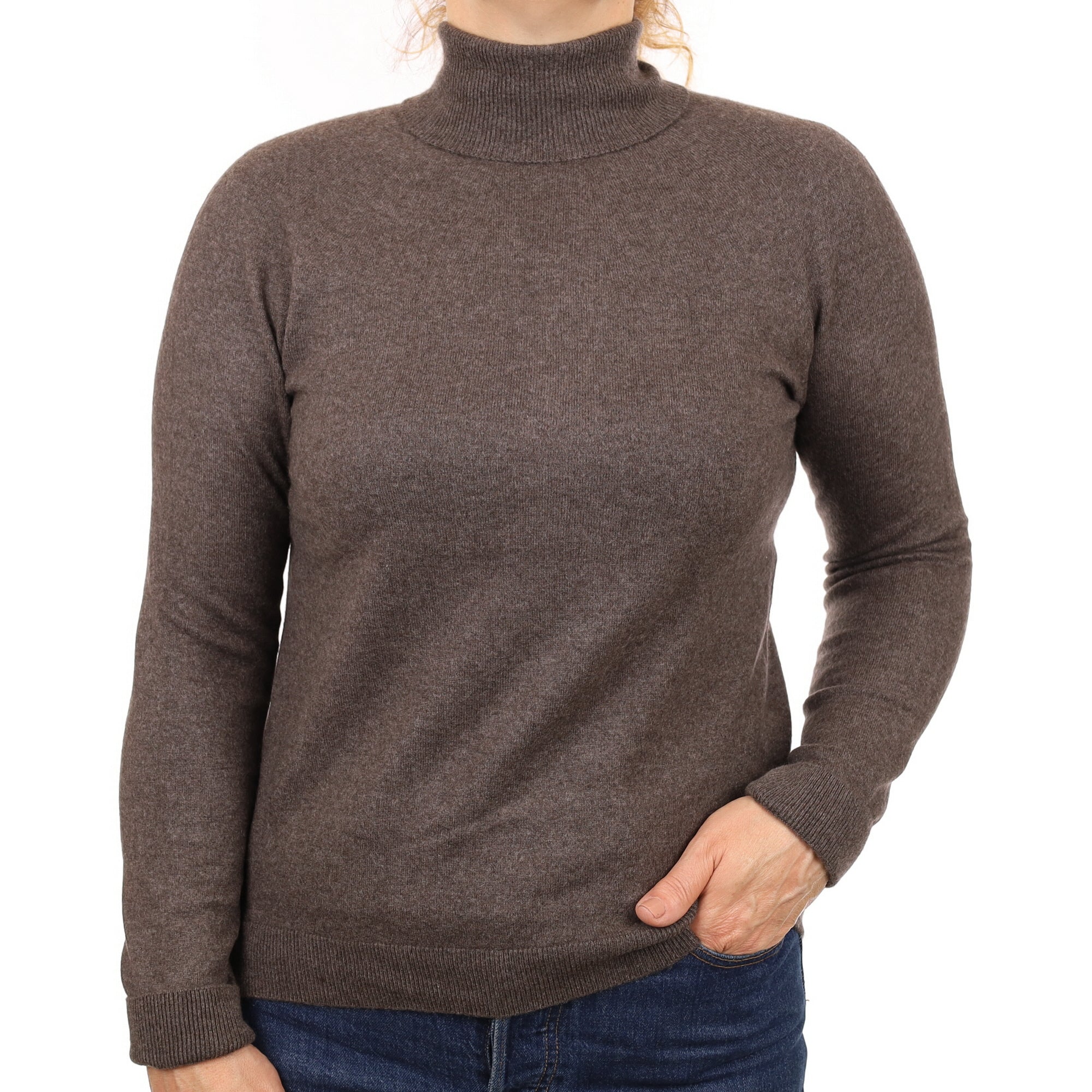 Donkey Brown Cashmere Polo Neck Jumper Medium