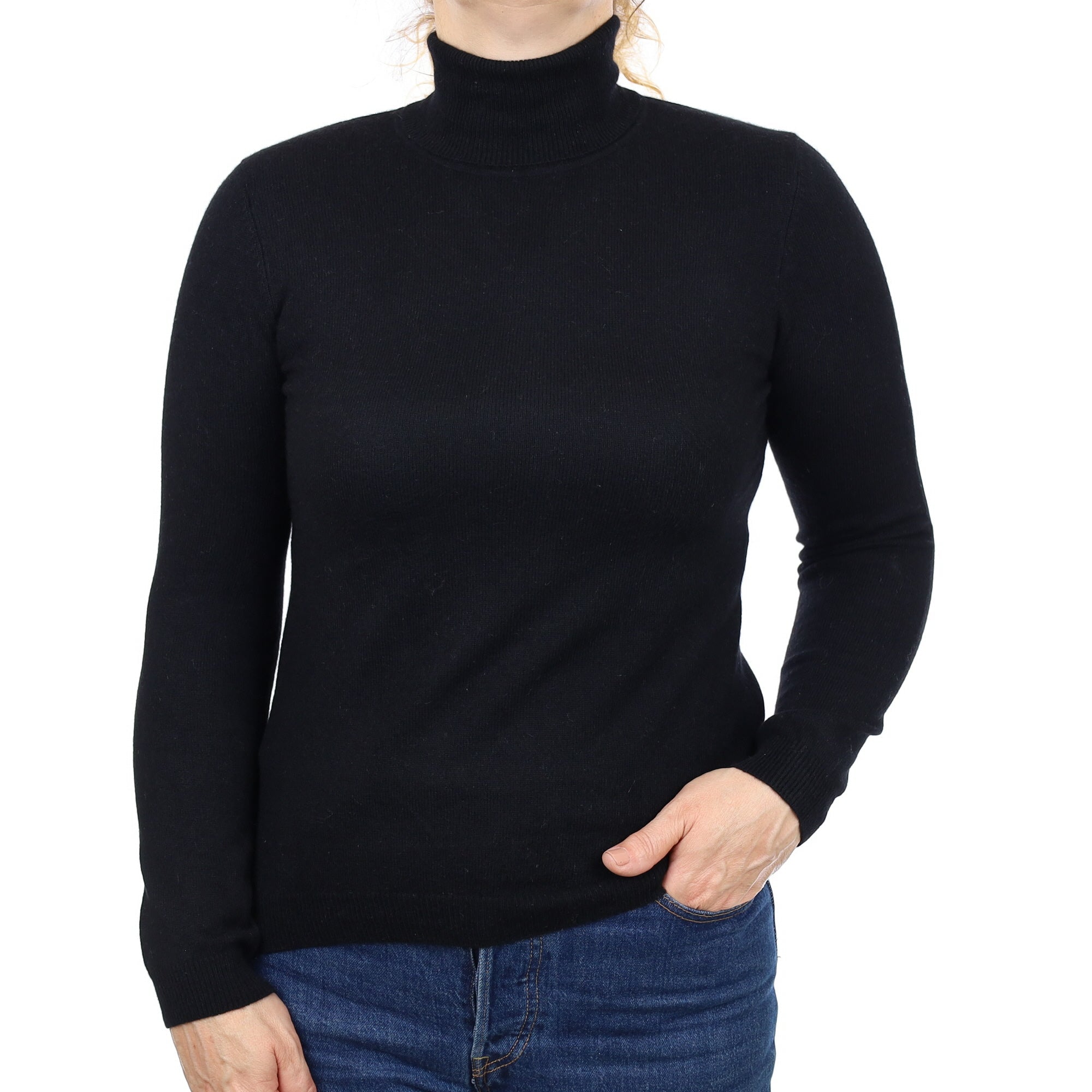 Black Cashmere Polo Neck Jumper Medium