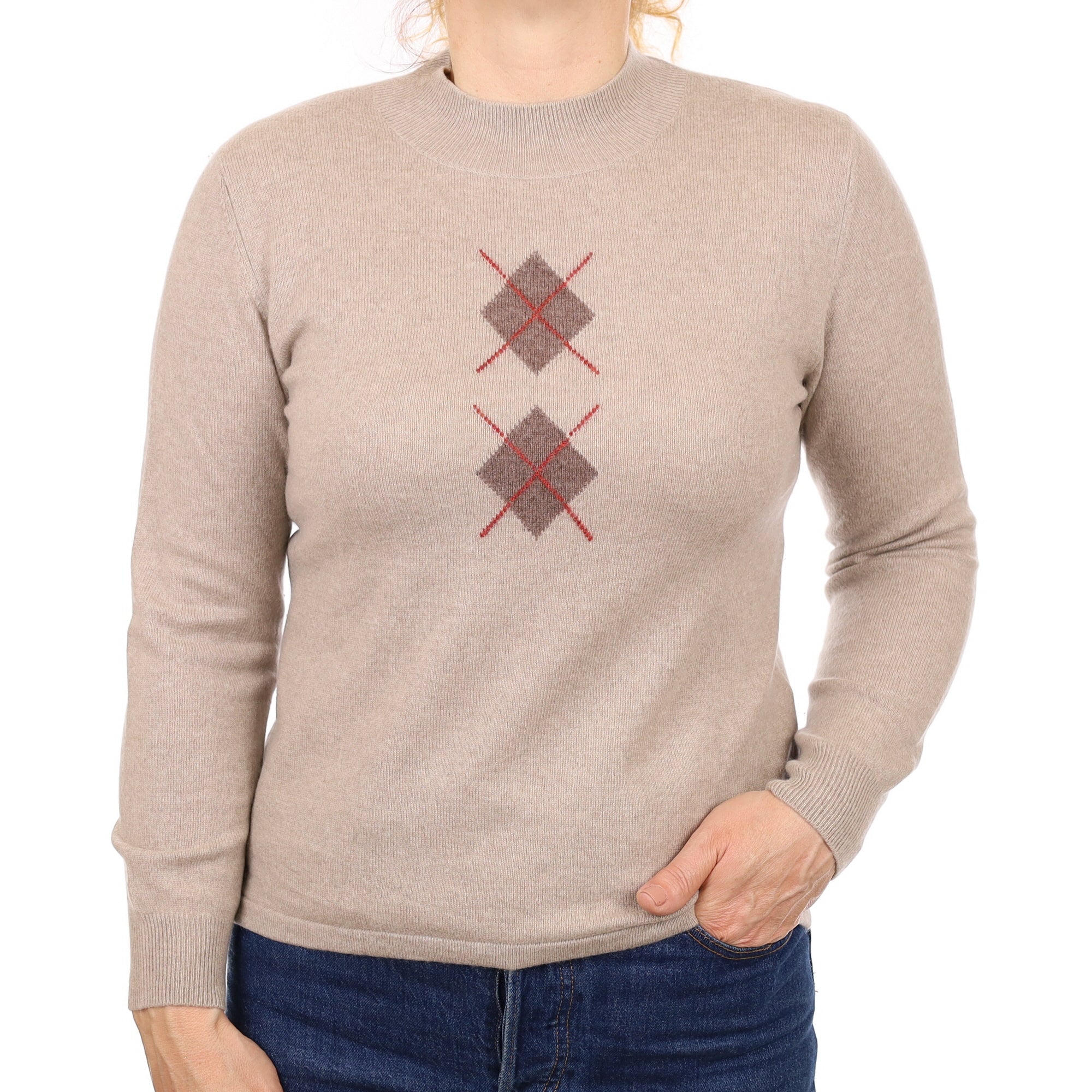 Fawn Diamond Cashmere Turtleneck Jumper Medium