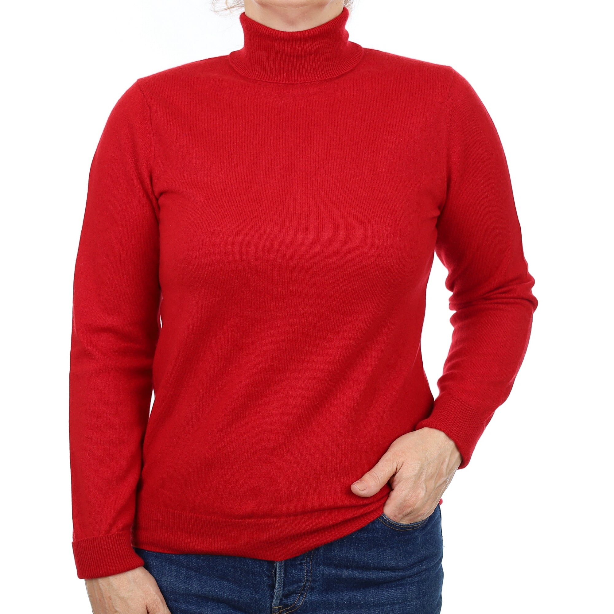 Post Box Red Cashmere Polo Neck Jumper Medium