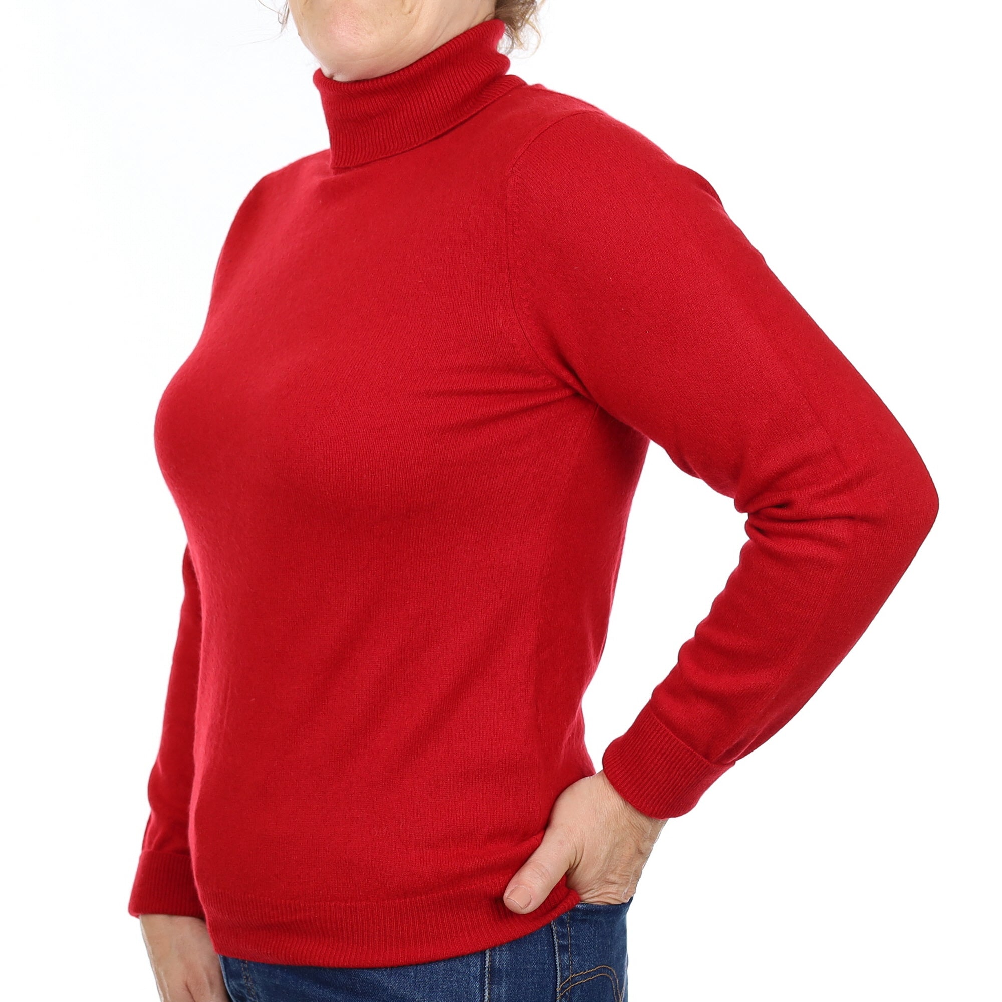 Post Box Red Cashmere Polo Neck Jumper Medium