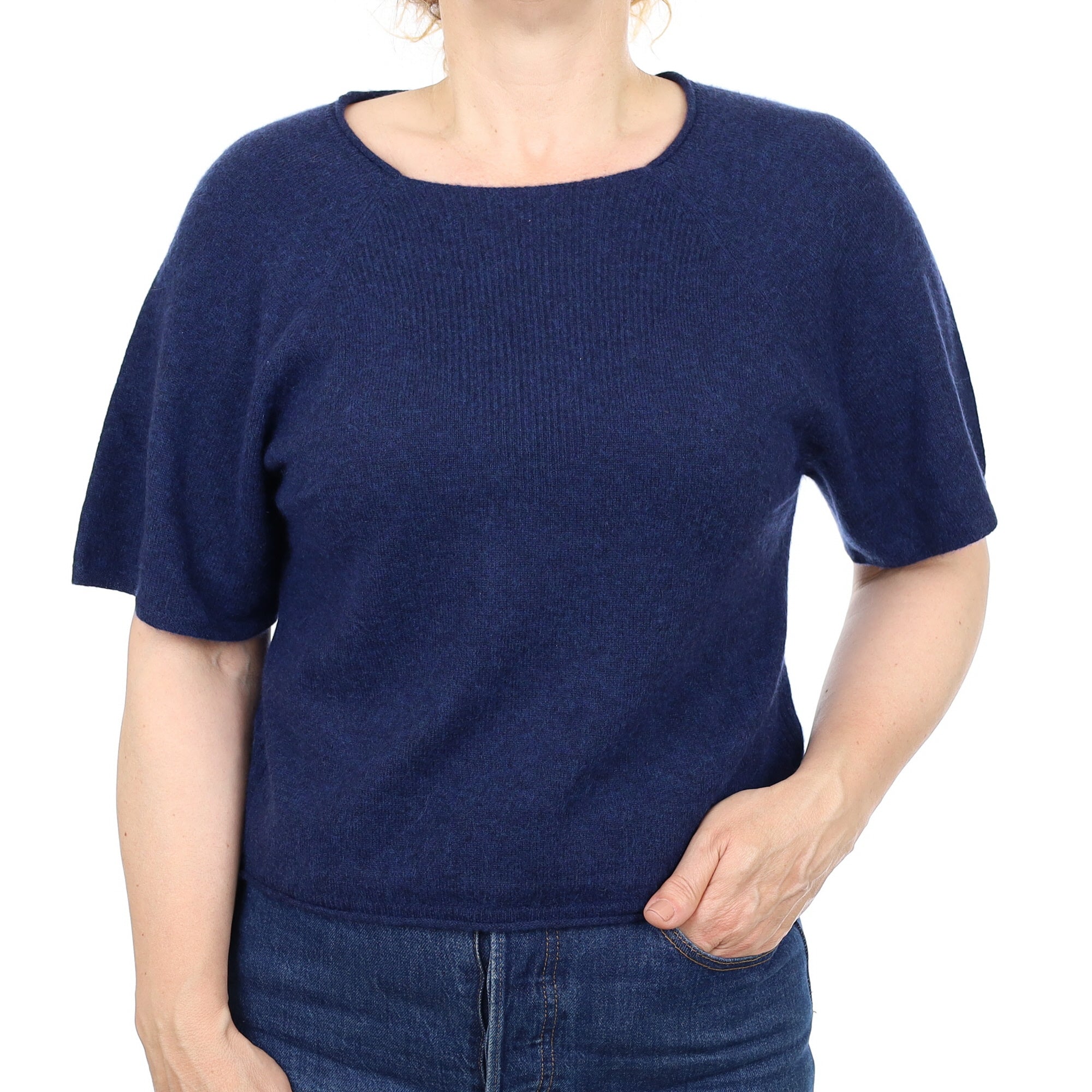 Midnight Blue Cashmere Short Sleeved Scoop Neck Jumper Medium