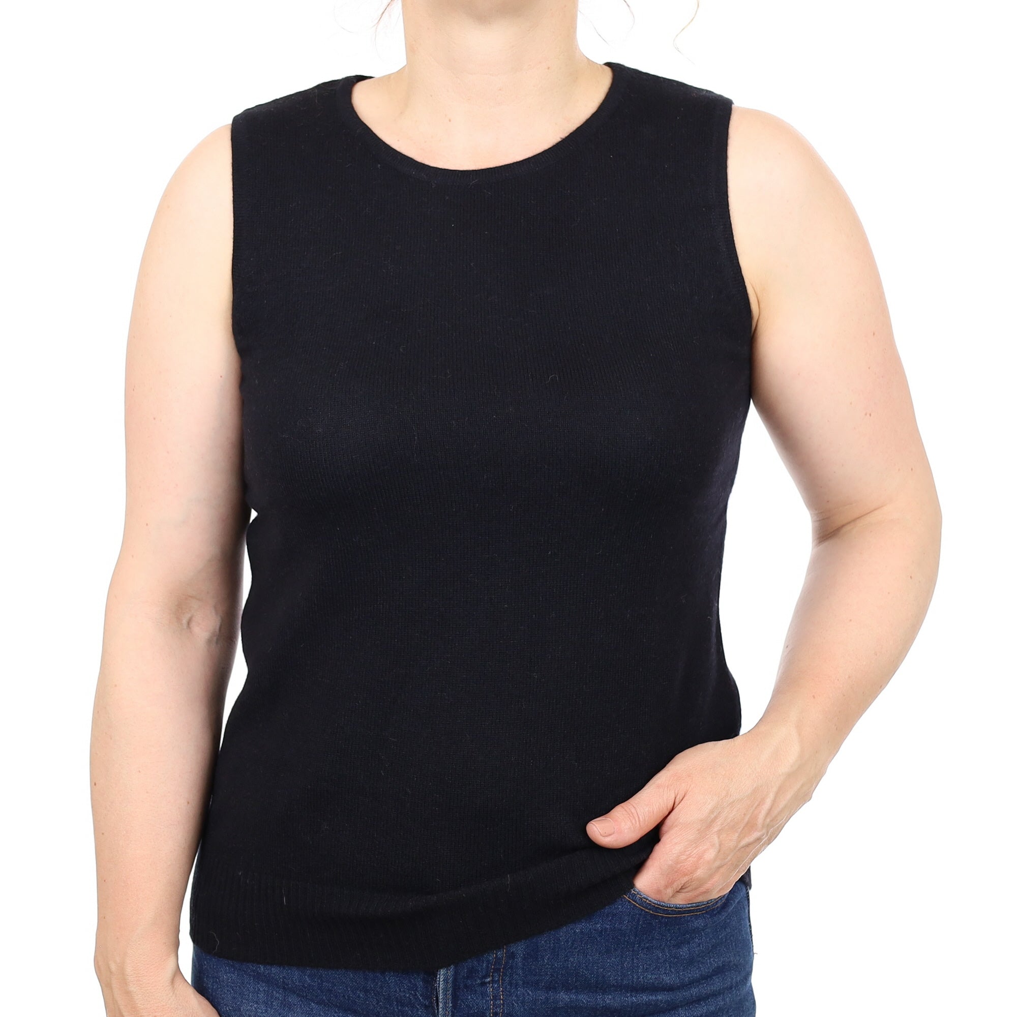 Black Cashmere Crew Neck Tank Top Medium
