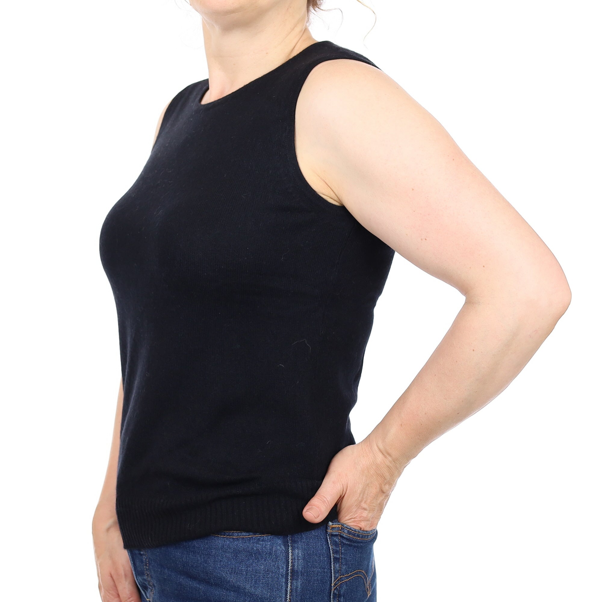 Black Cashmere Crew Neck Tank Top Medium