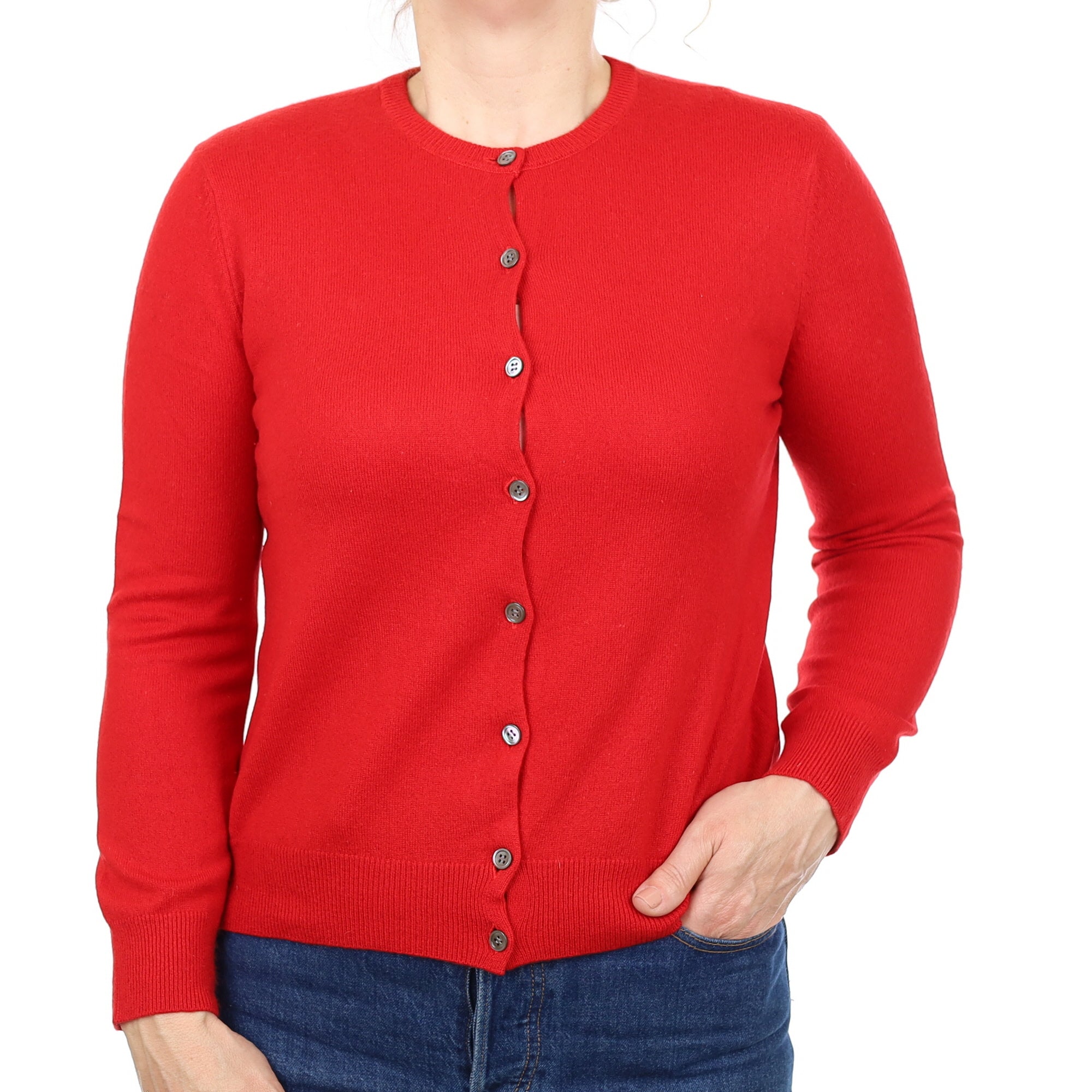 Scarlett Red Cashmere Crew Neck Cardigan Medium