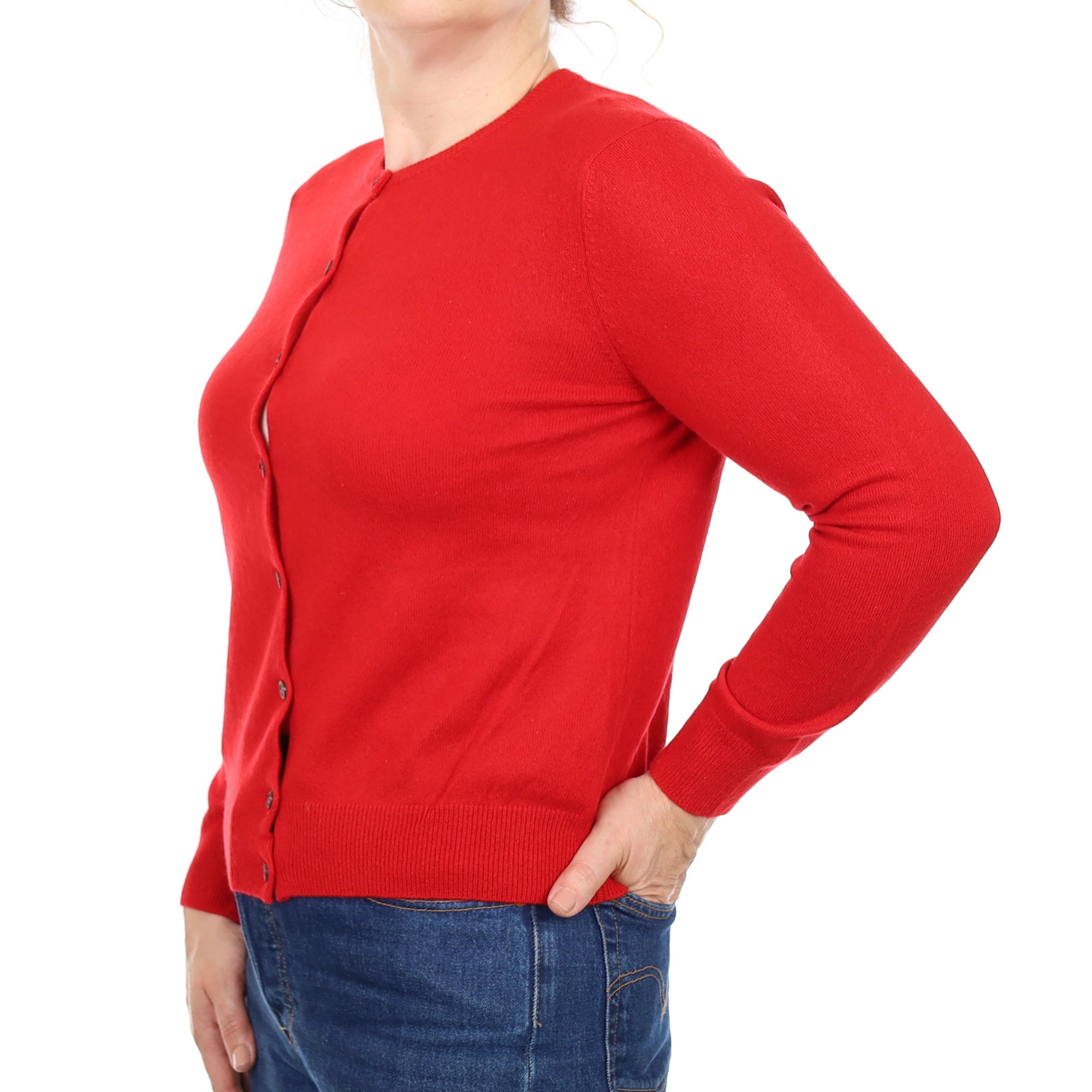 Scarlett Red Cashmere Crew Neck Cardigan Medium