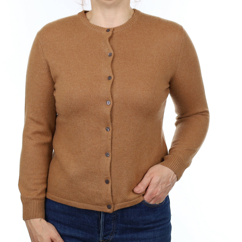 Butterscotch Brown Cashmere Crew Neck Cardigan Medium