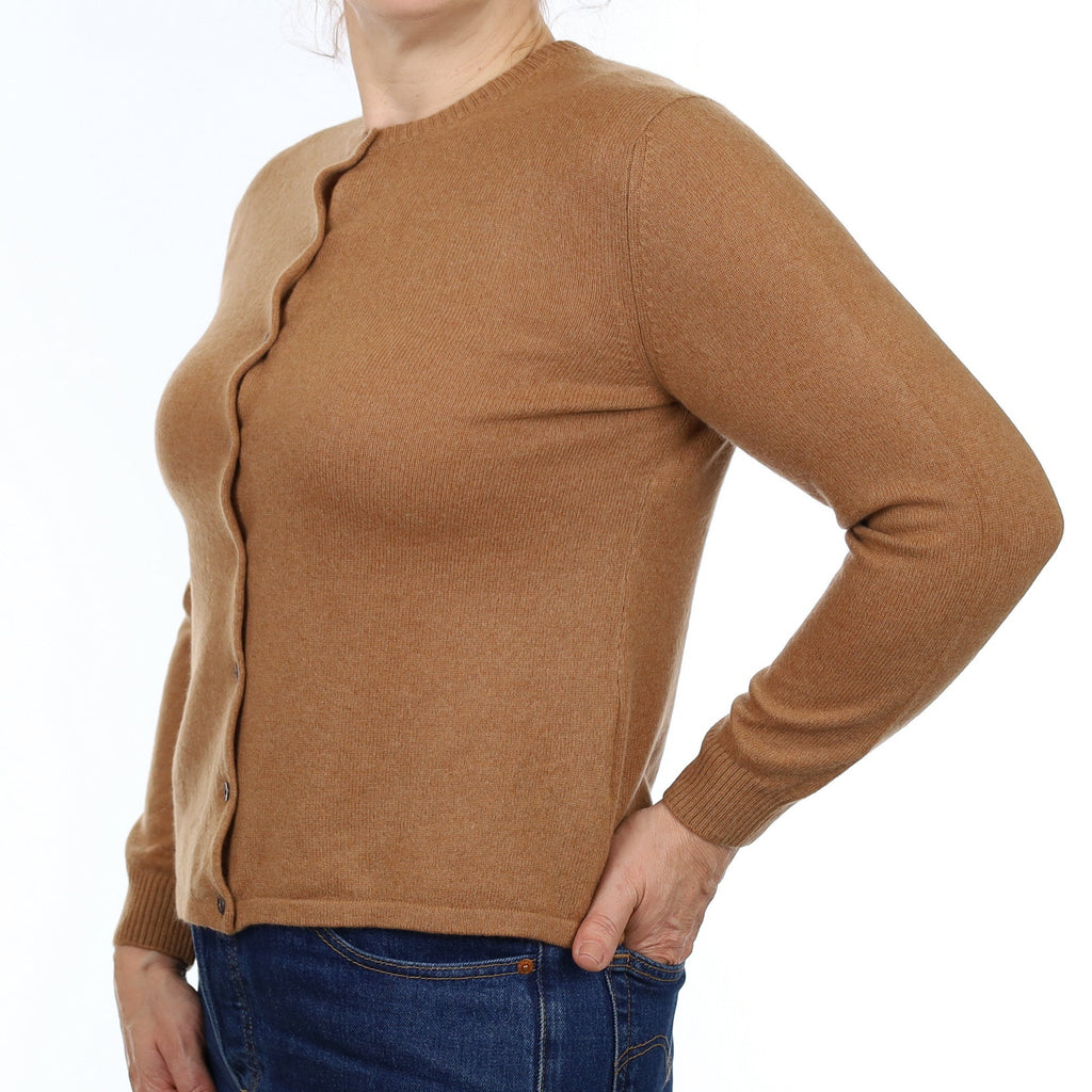 Butterscotch Brown Cashmere Crew Neck Cardigan Medium