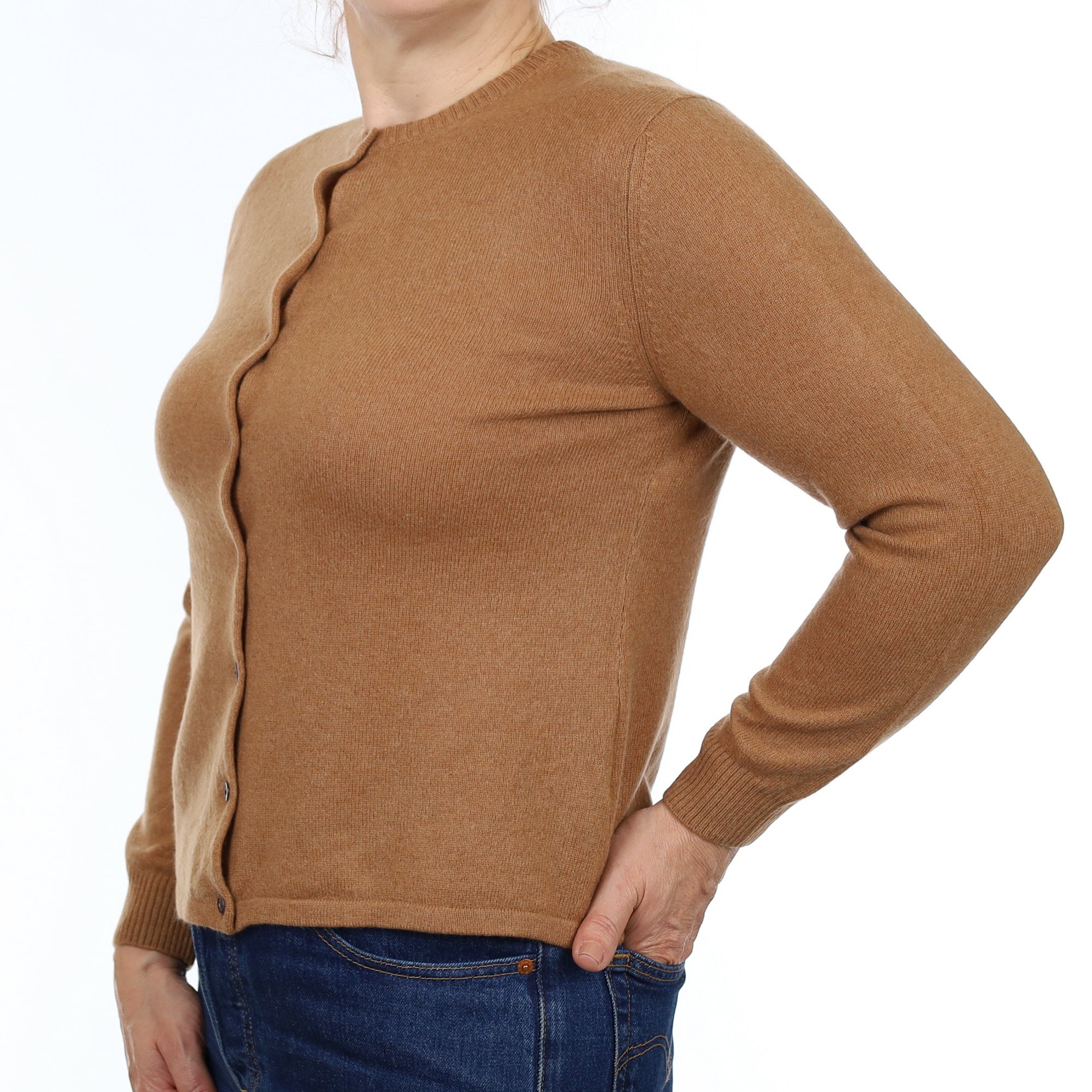 Butterscotch Brown Cashmere Crew Neck Cardigan Medium