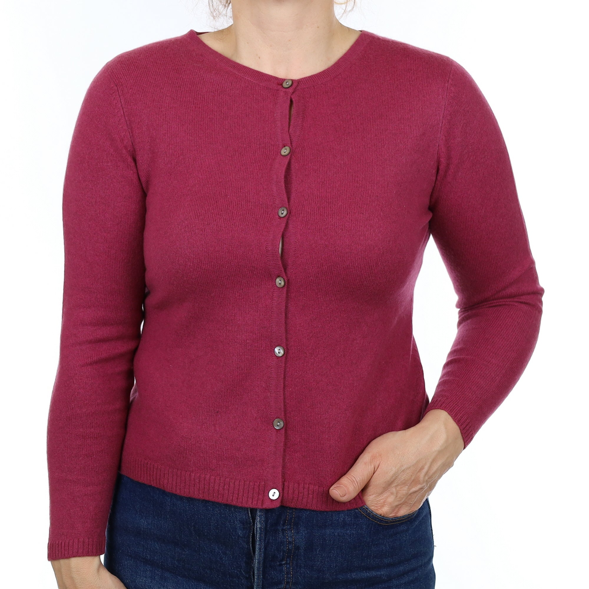 Heather Pink Cashmere Crew Neck Cardigan Medium
