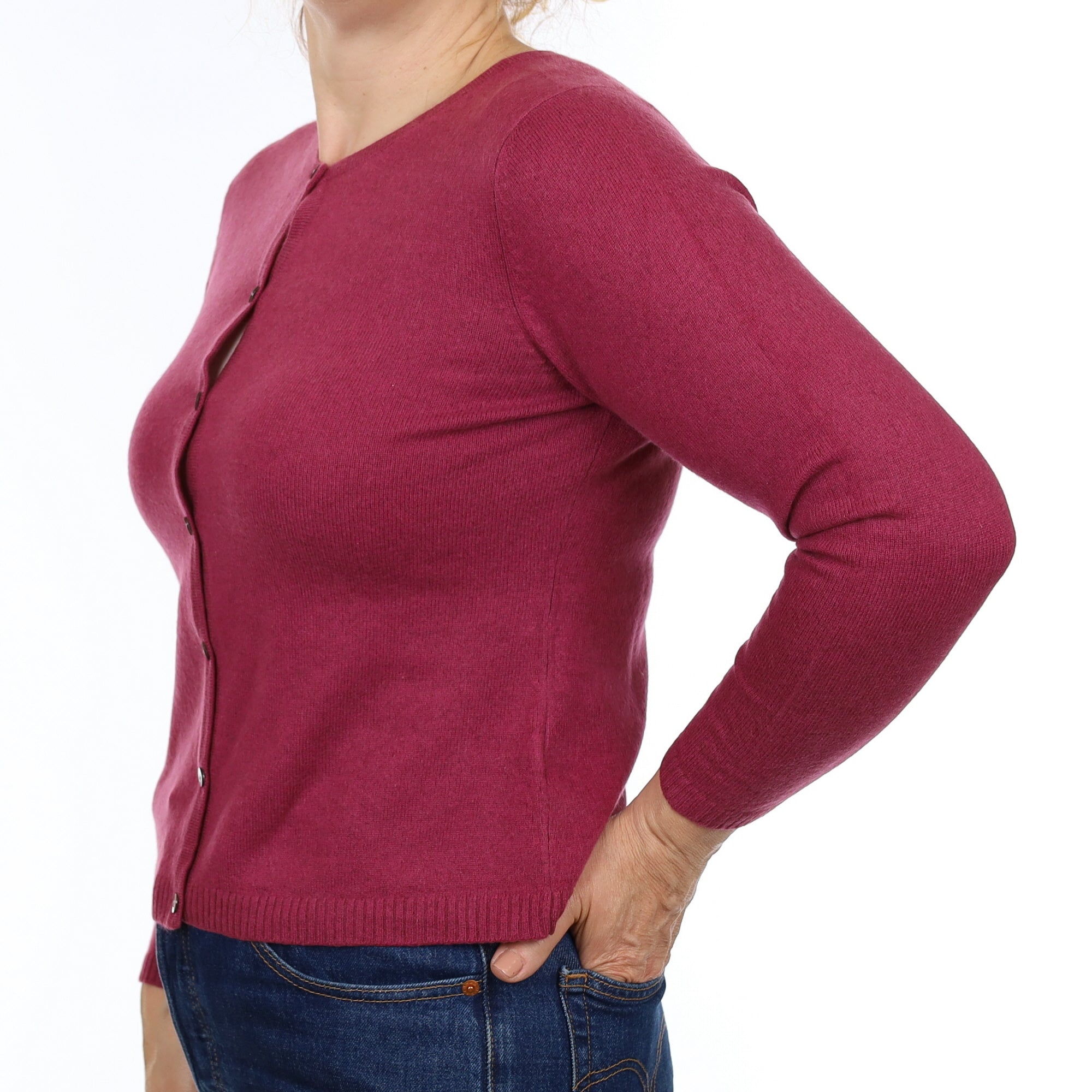 Heather Pink Cashmere Crew Neck Cardigan Medium