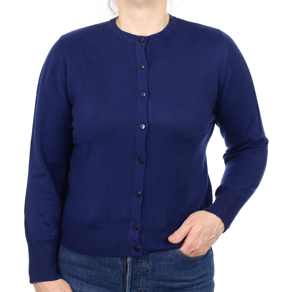 French Navy Cashmere Crew Neck Cardigan Medium