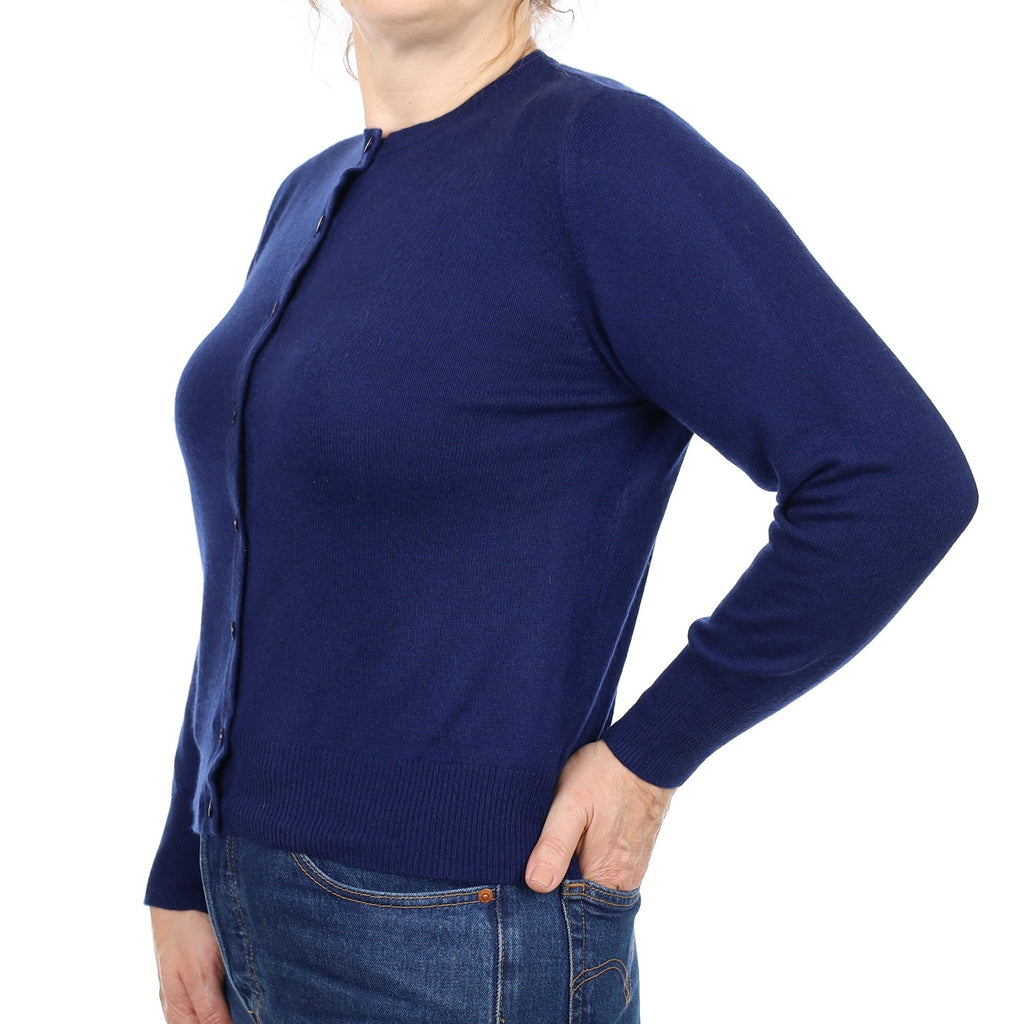 French Navy Cashmere Crew Neck Cardigan Medium