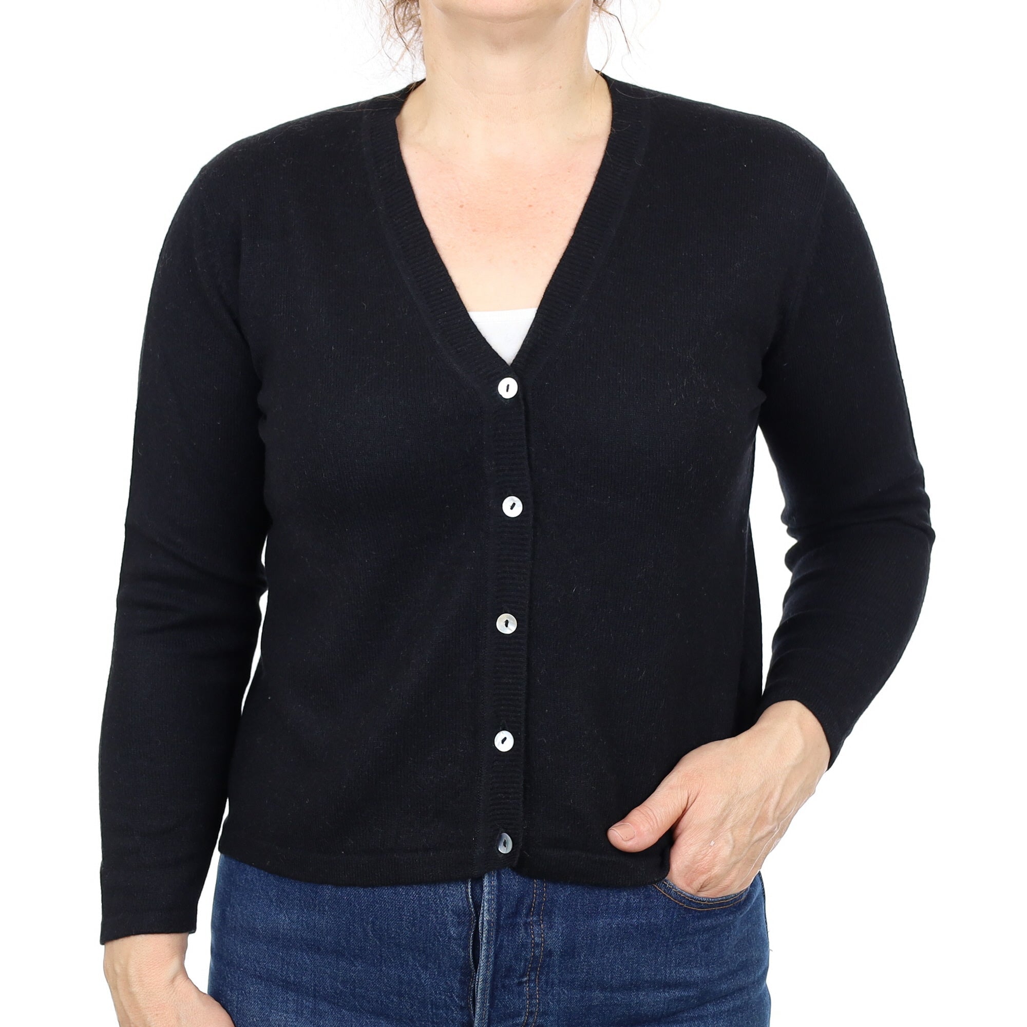 Black Cashmere V Neck Cardigan Medium