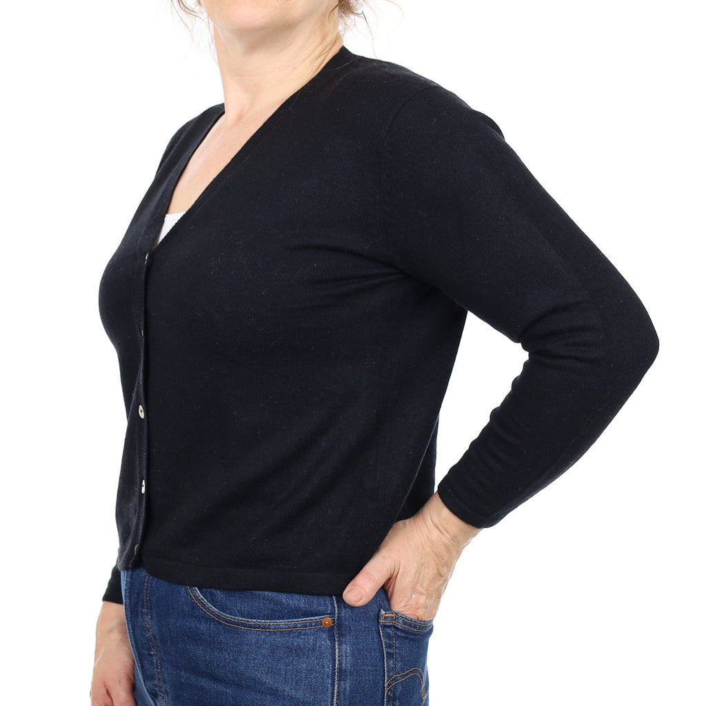 Black Cashmere V Neck Cardigan Medium