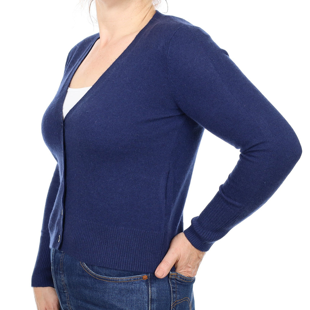 French Navy Cashmere V Neck Cardigan Medium