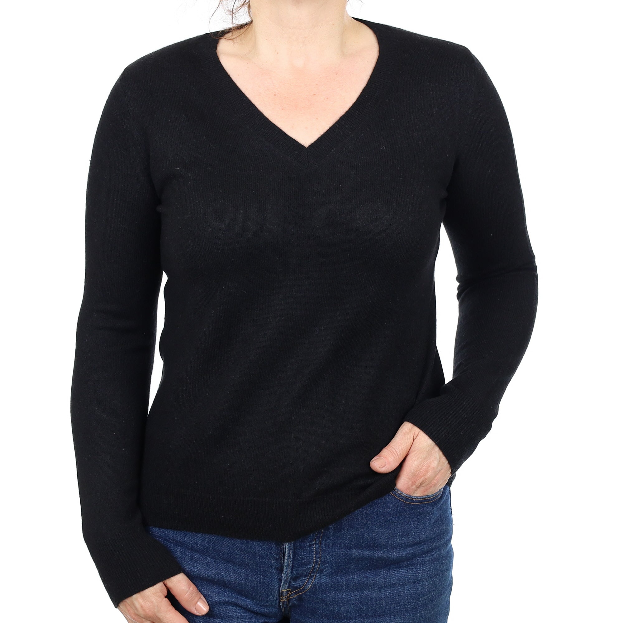 Black Cashmere V Neck Jumper Medium