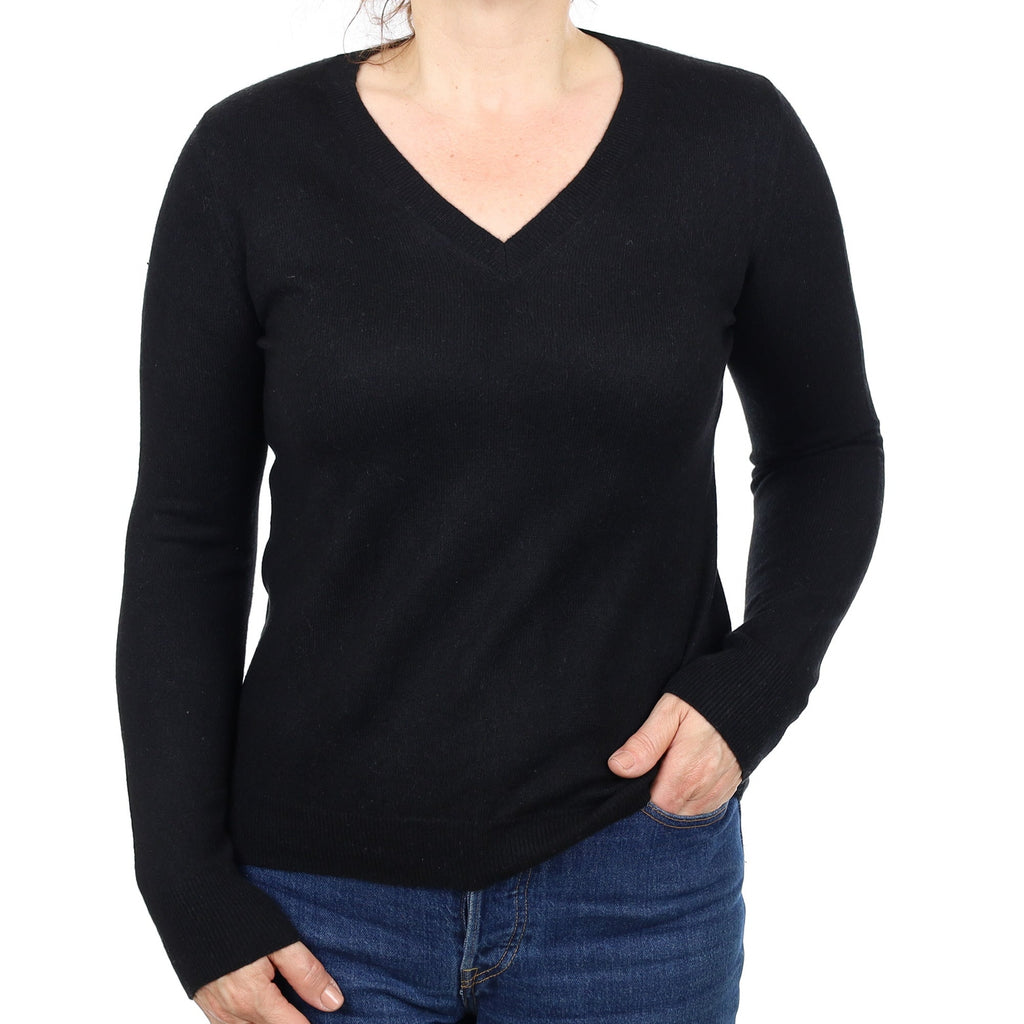 Black Cashmere V Neck Jumper Medium