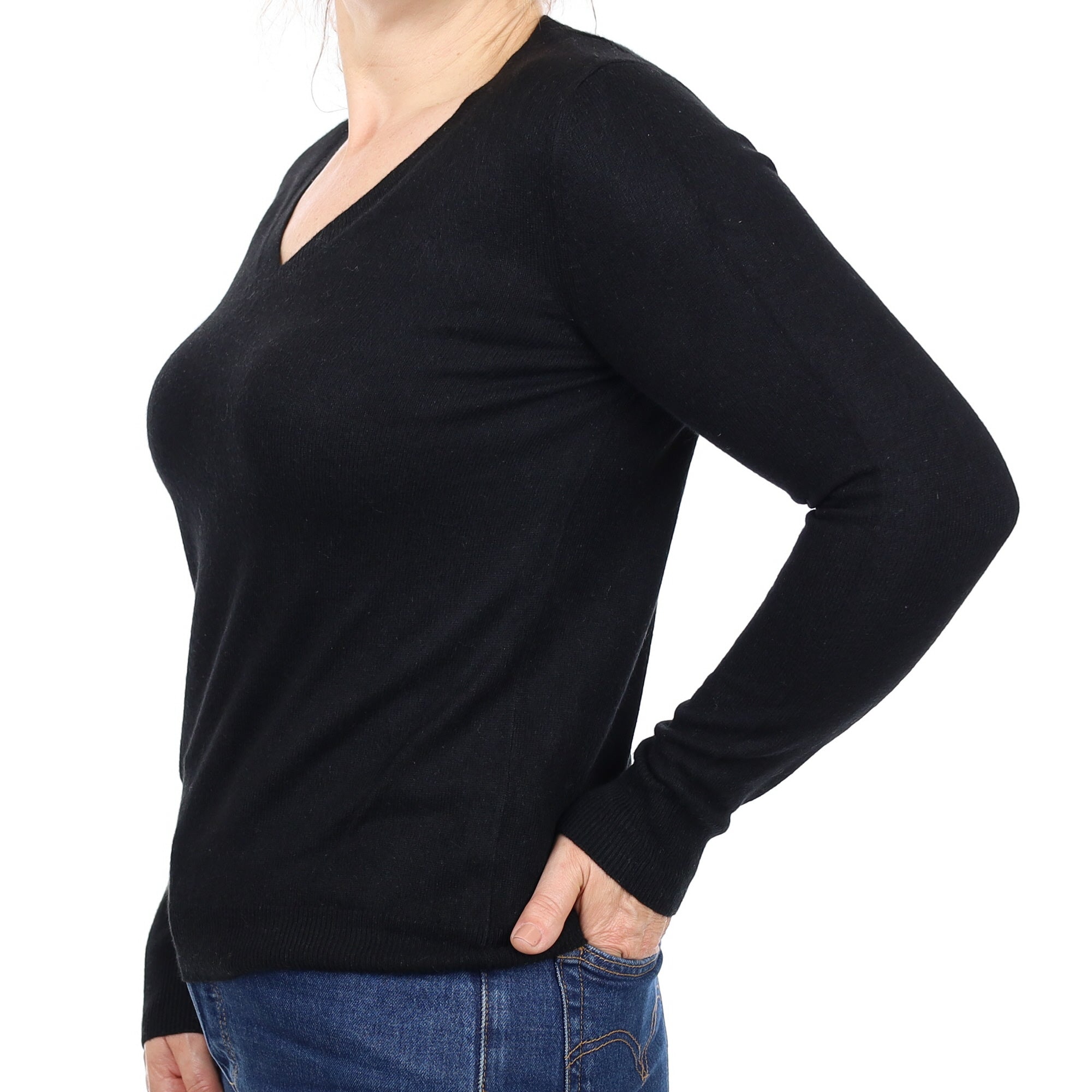 Black Cashmere V Neck Jumper Medium