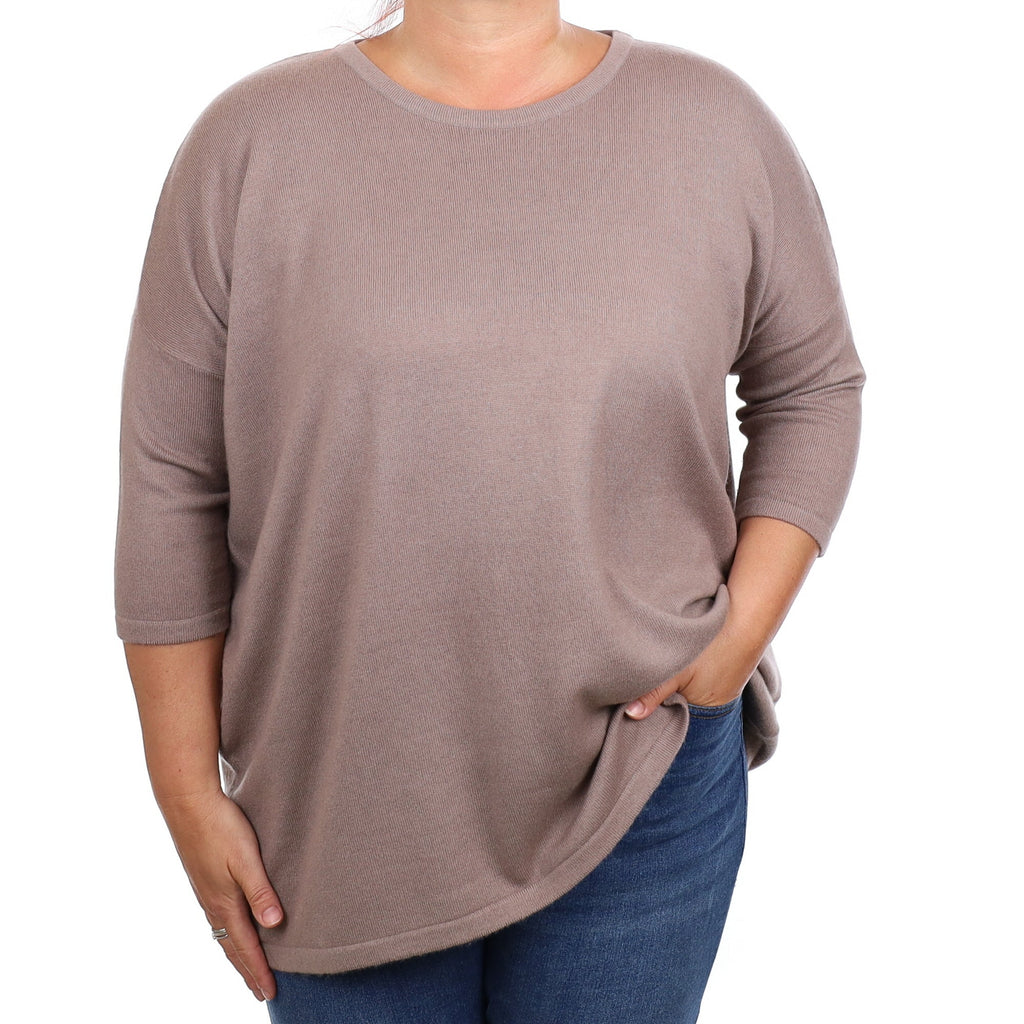 Mink Brown Cashmere Super Slouchy Short Sleeve Crew Neck Jumper Large