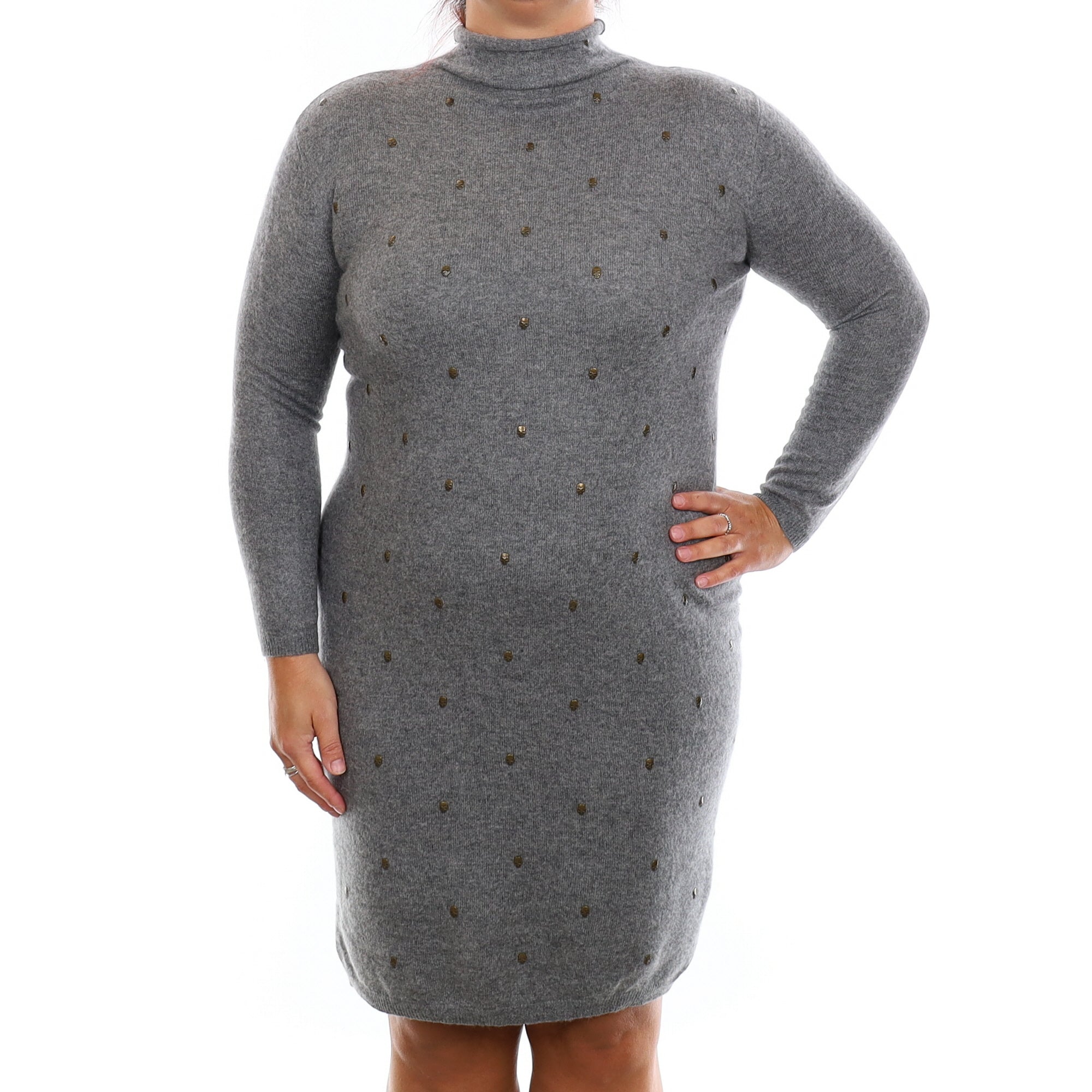 Zadig & Voltaire Grey Skull Cashmere Funnel Neck Dress Large