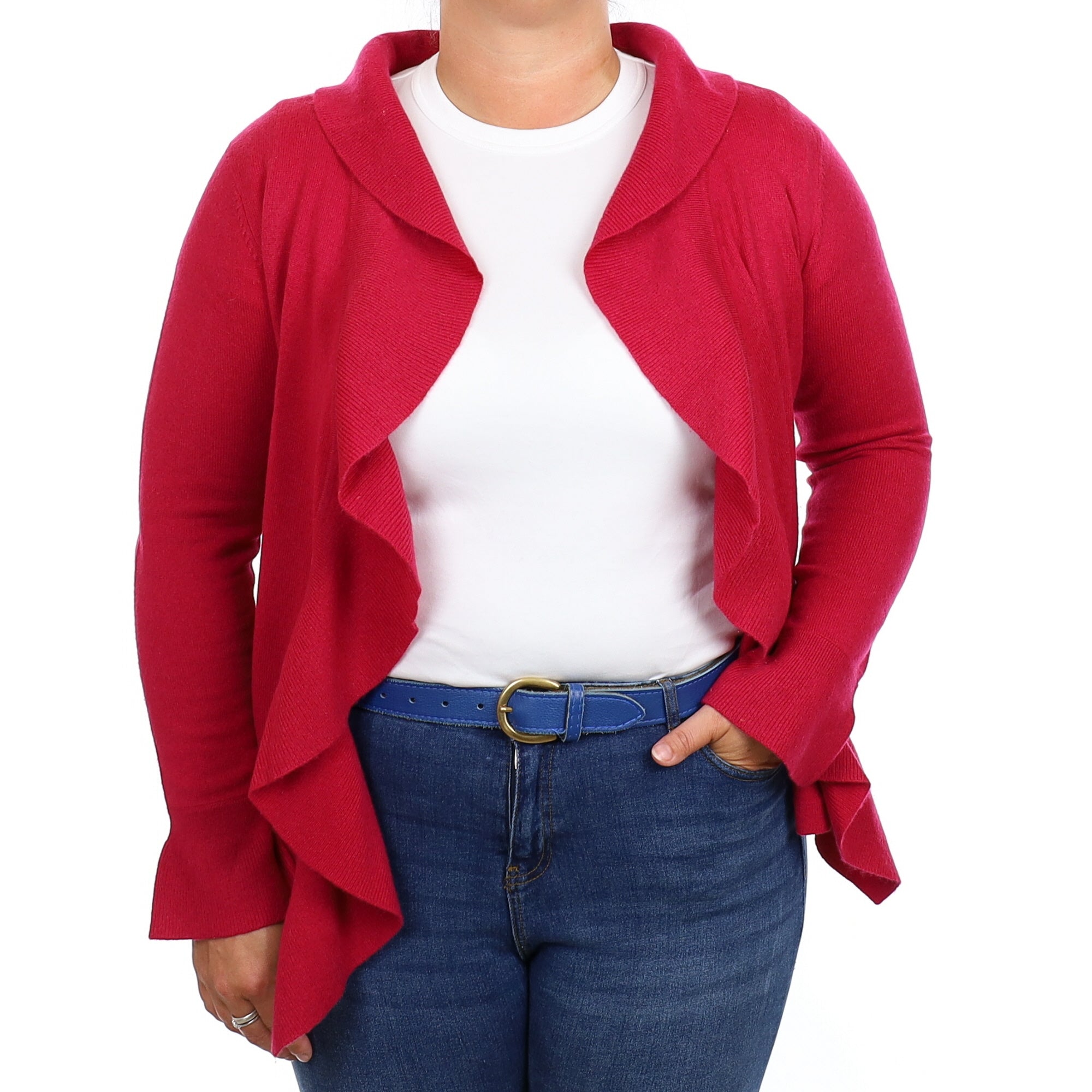Cherry Pink Ruffle Cashmere Edge to Edge Cardigan Large