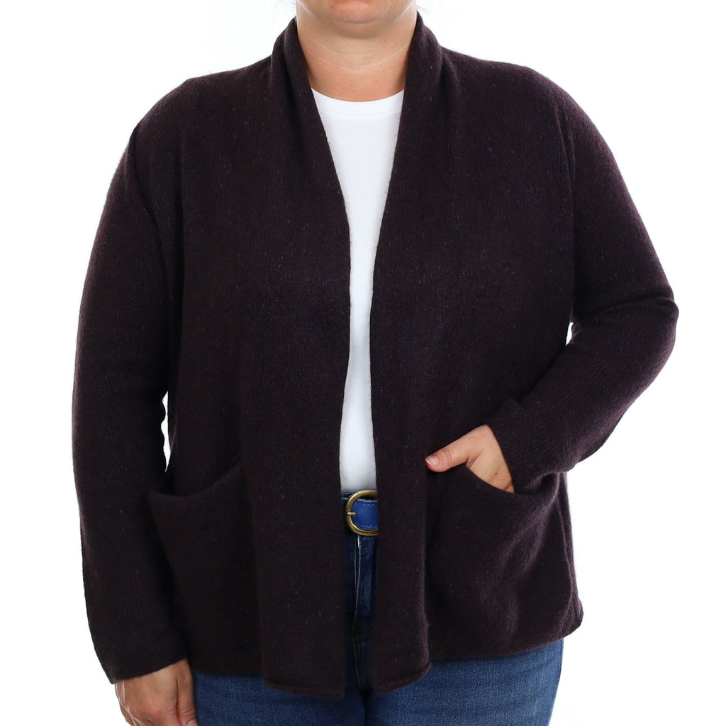 Chocolate Brown Chunky Flecked Cashmere Cardigan with Pockets Large