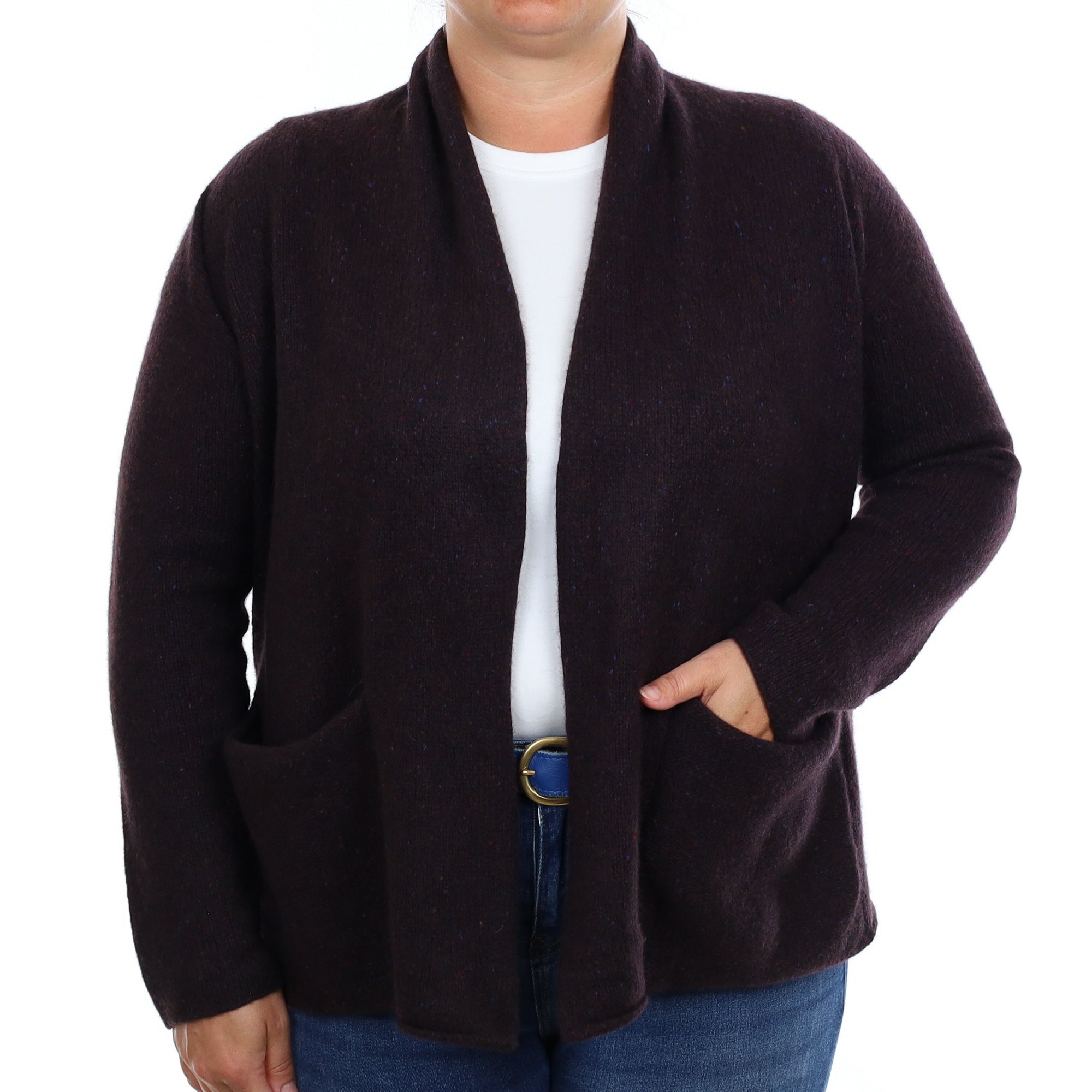 Chocolate Brown Chunky Flecked Cashmere Cardigan with Pockets Large
