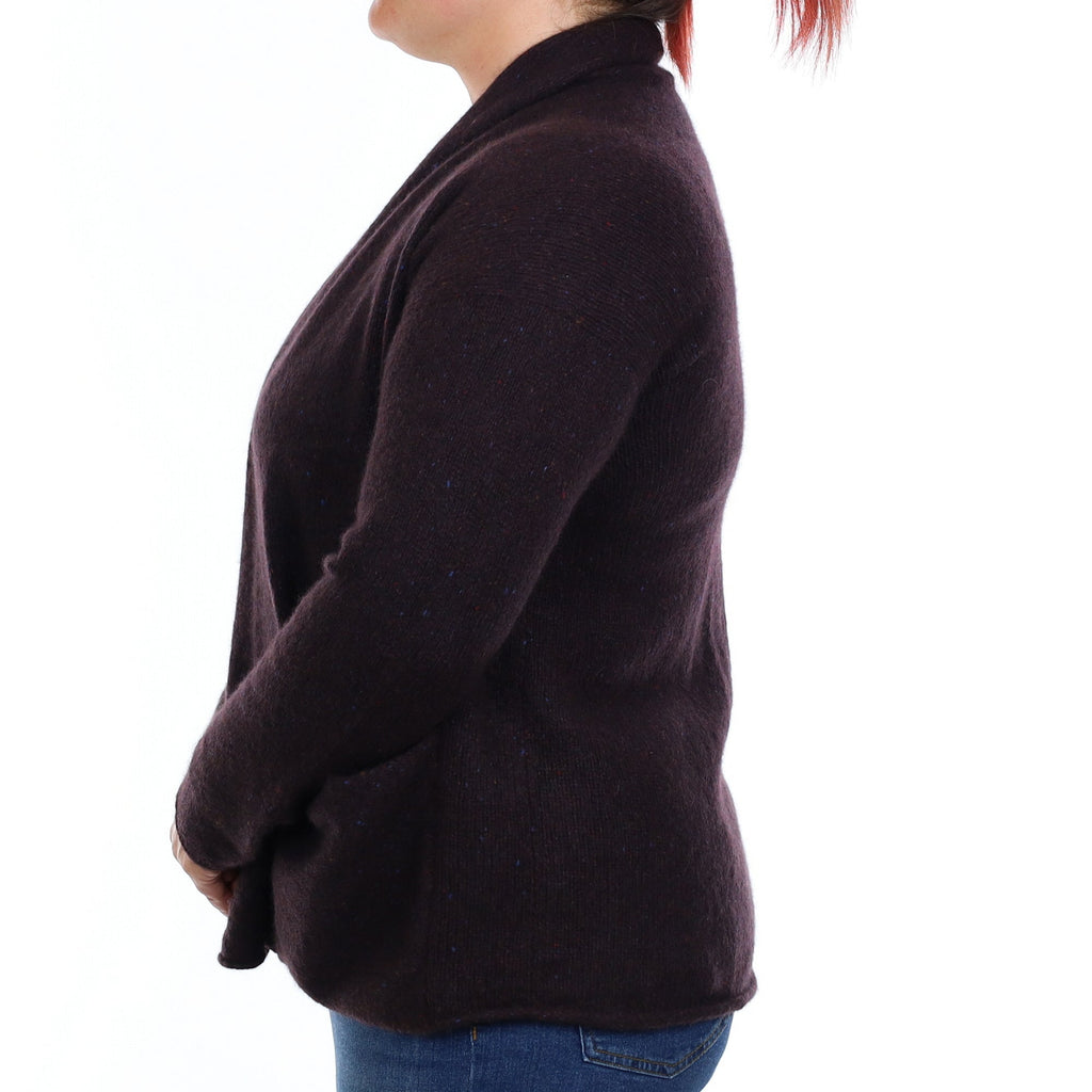 Chocolate Brown Chunky Flecked Cashmere Cardigan with Pockets Large