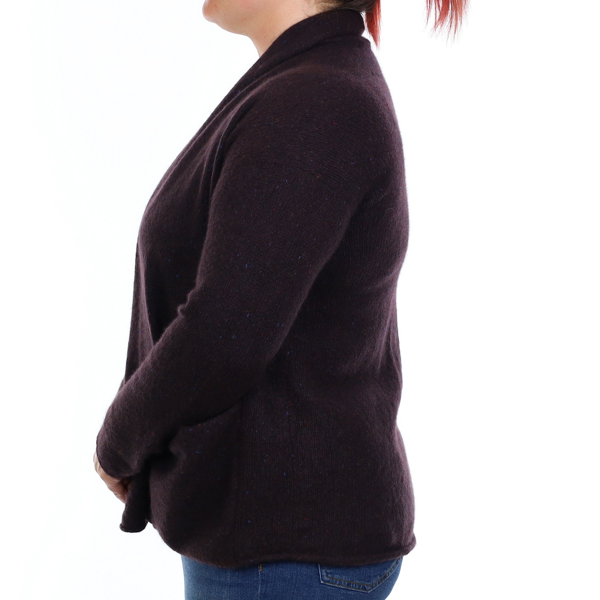 Chocolate Brown Chunky Flecked Cashmere Cardigan with Pockets Large