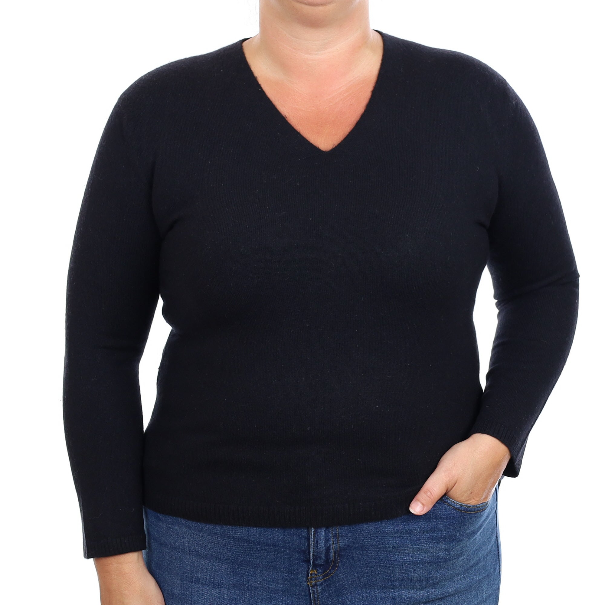 Black Cashmere V Neck Jumper Large