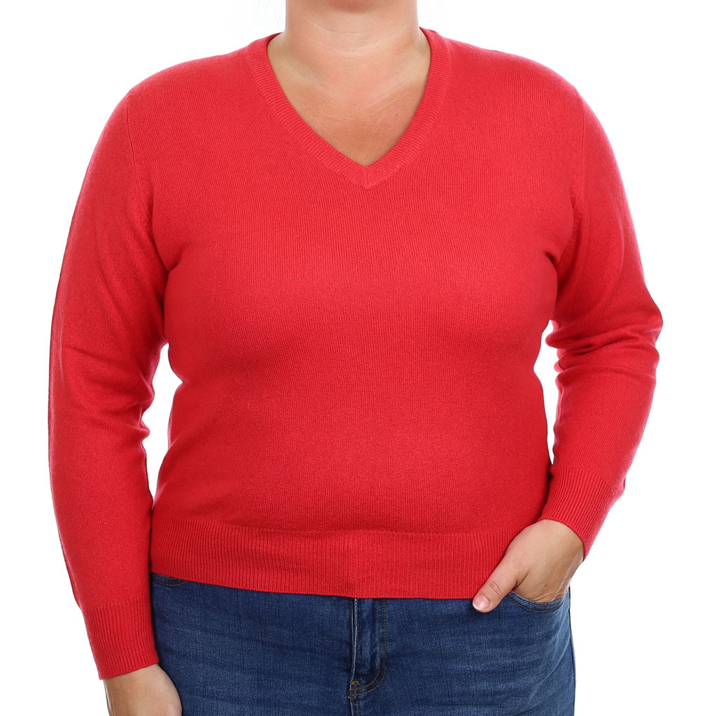Berry Red Cashmere V Neck Jumper Large