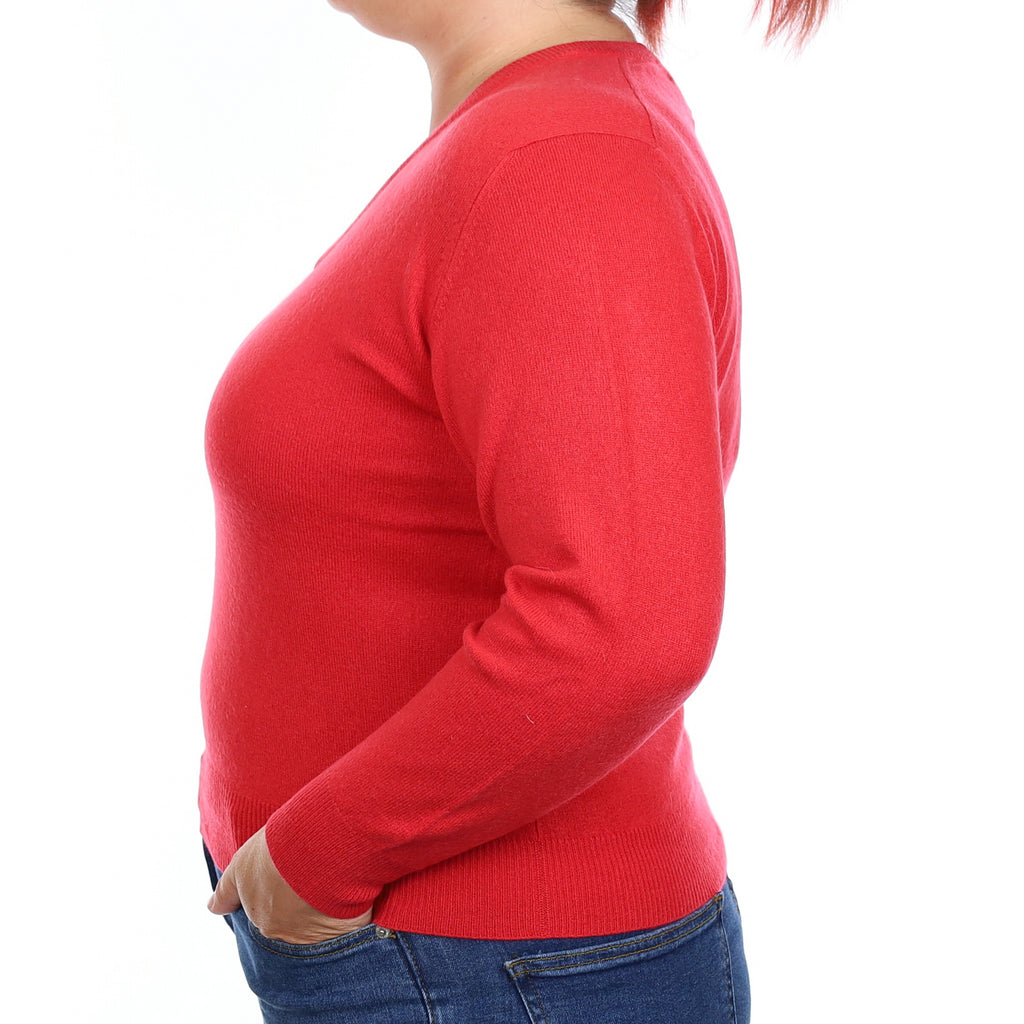 Berry Red Cashmere V Neck Jumper Large