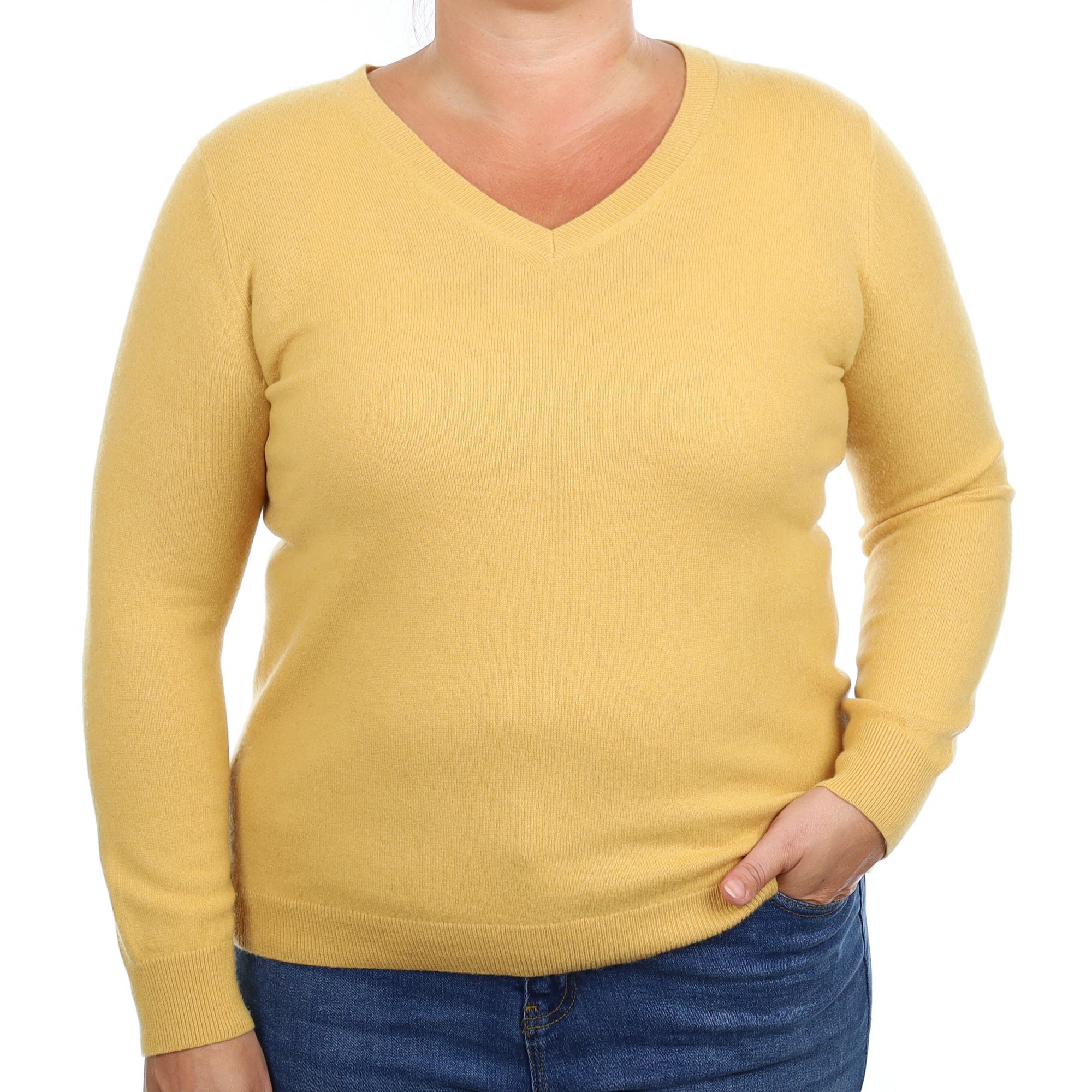 Mustard Yellow Cashmere V Neck Jumper Large