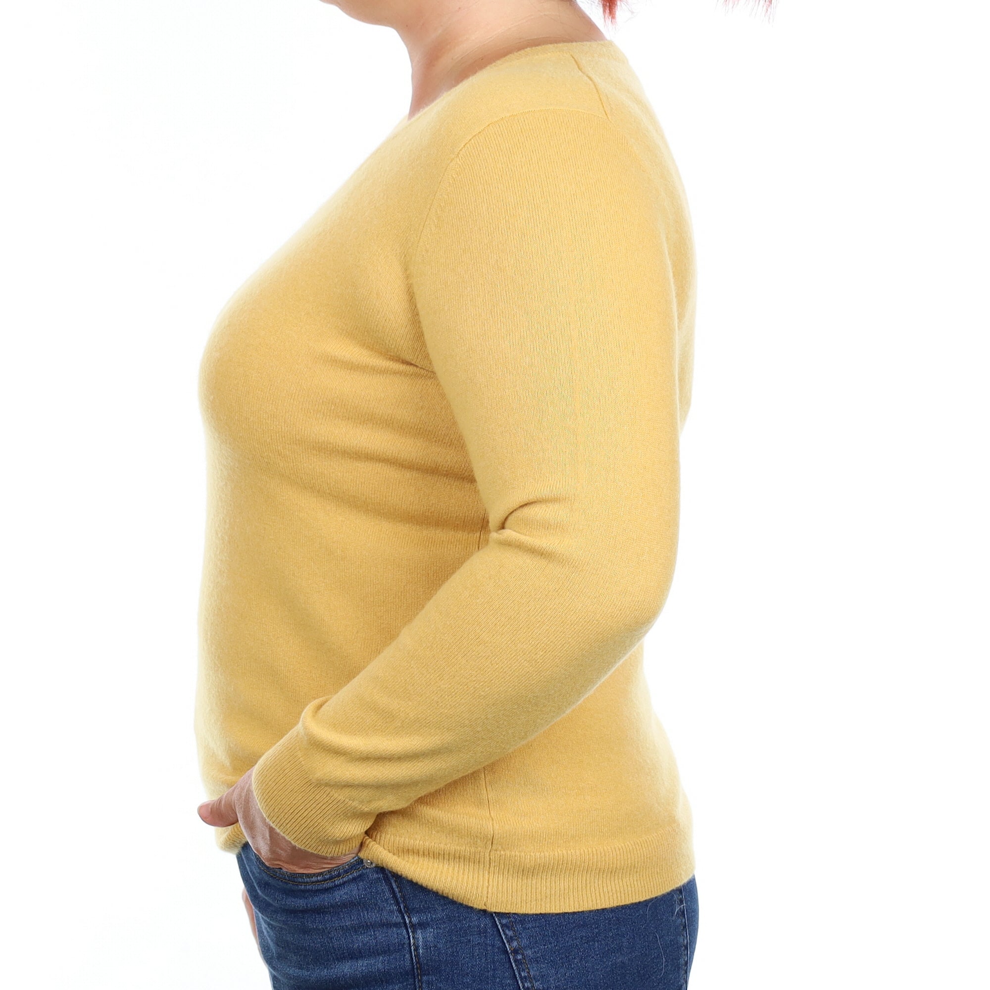 Mustard Yellow Cashmere V Neck Jumper Large